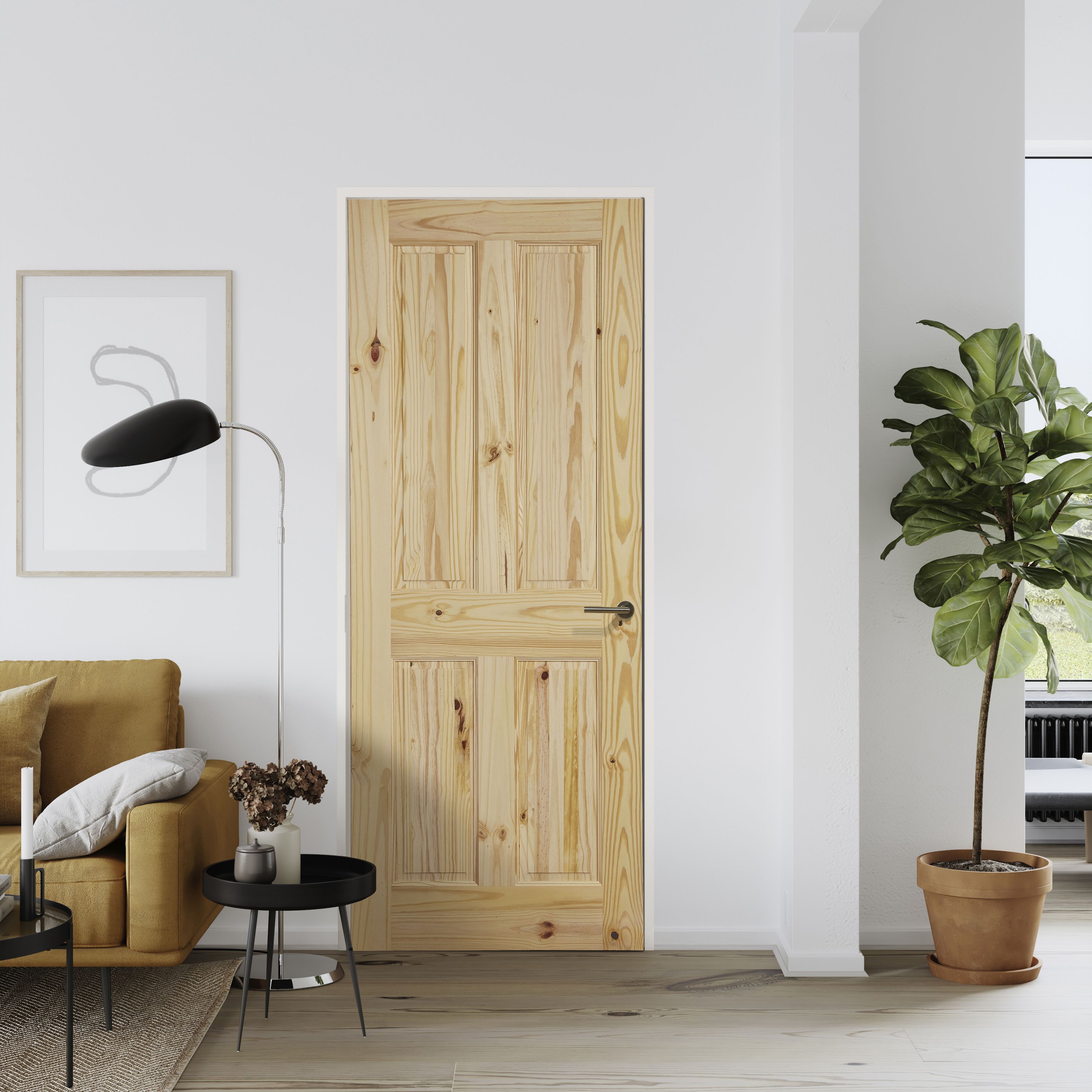 Fortia 4 panel Unglazed Traditional Natural Pine veneer Internal Timber Fire door, (H)1981mm (W)762mm (T)44mm