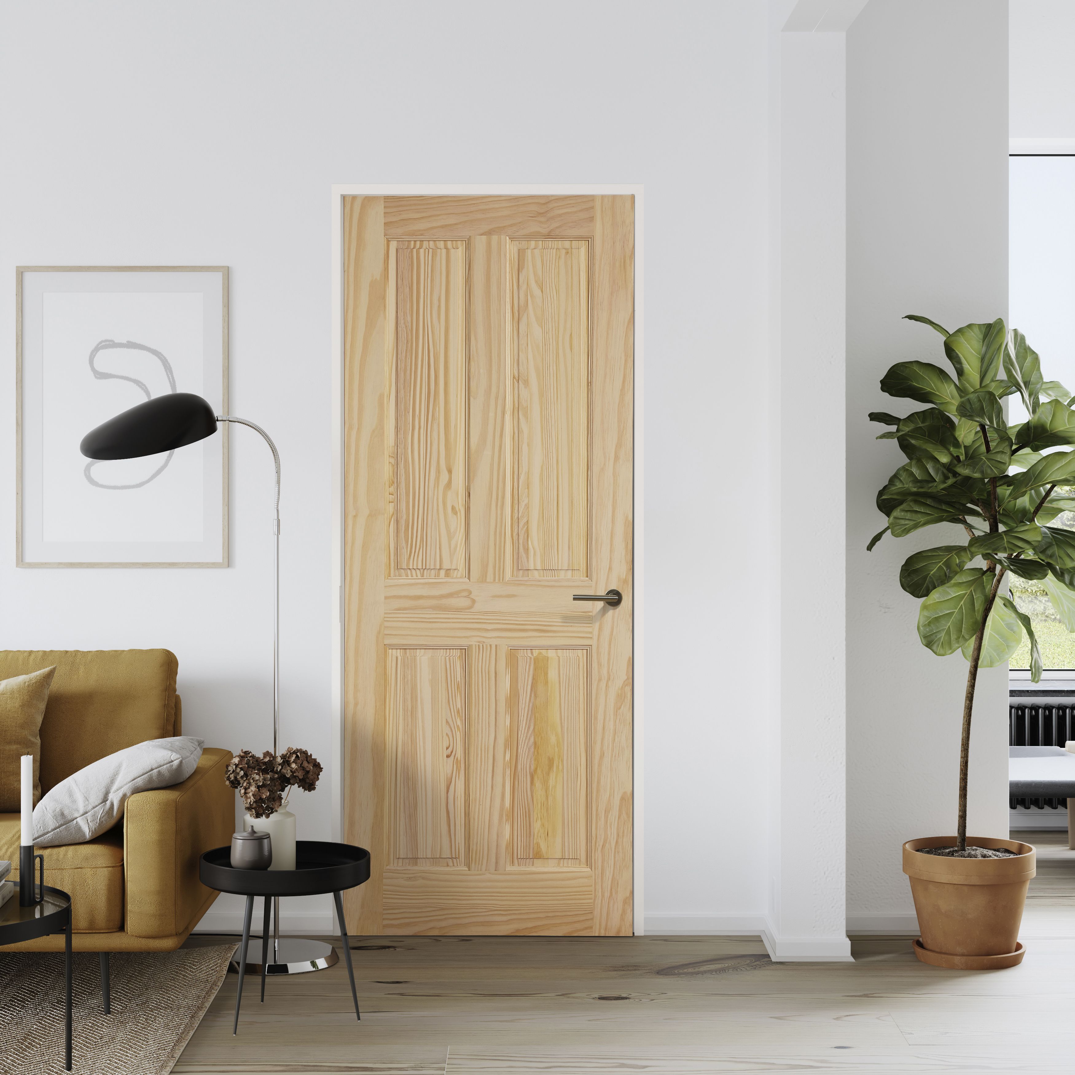 Fortia 4 panel Unglazed Traditional Natural Pine veneer Internal Timber Fire door, (H)2040mm (W)826mm (T)44mm