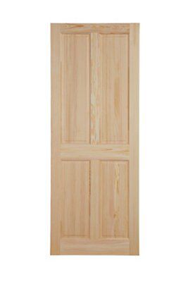 Fortia 4 panel Unglazed Victorian Natural Pine veneer Internal Timber Door, (H)2032mm (W)813mm (T)35mm