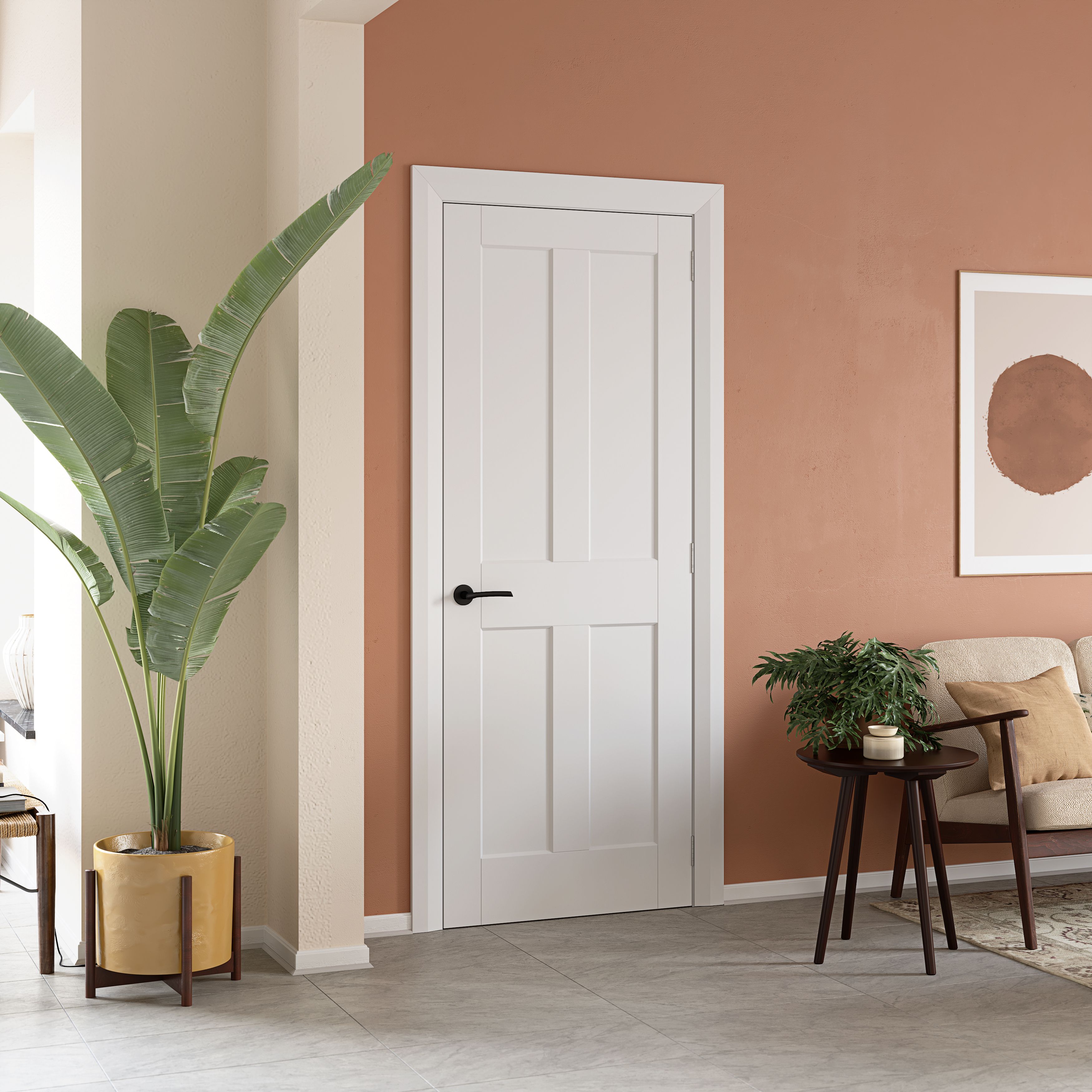 Fortia 4 panel Unglazed White Internal Wood Door, (H)1981mm (W)762mm (T)35mm