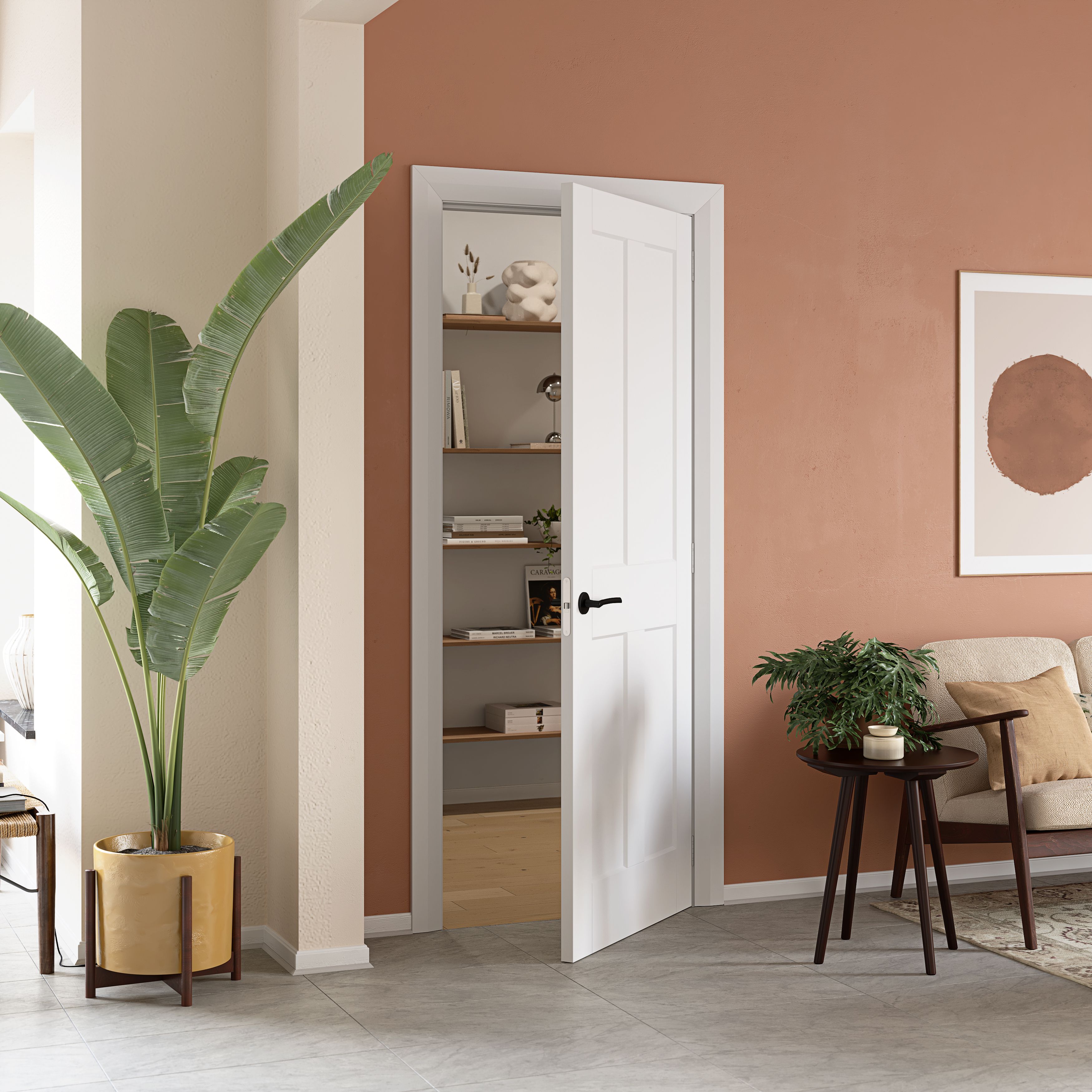 Fortia 4 panel Unglazed White Internal Wood Door, (H)1981mm (W)762mm (T)35mm