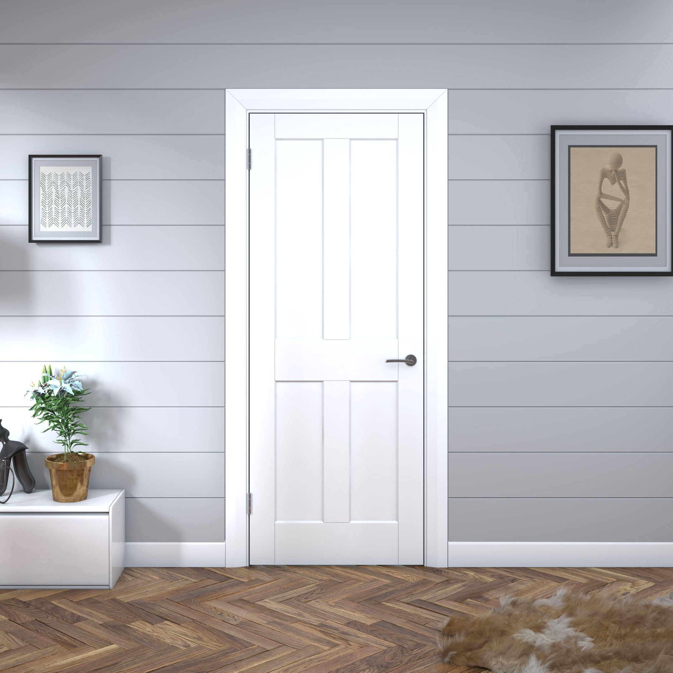 Fortia 4 panel Unglazed White Internal Wood Door, (H)1981mm (W)762mm (T)35mm