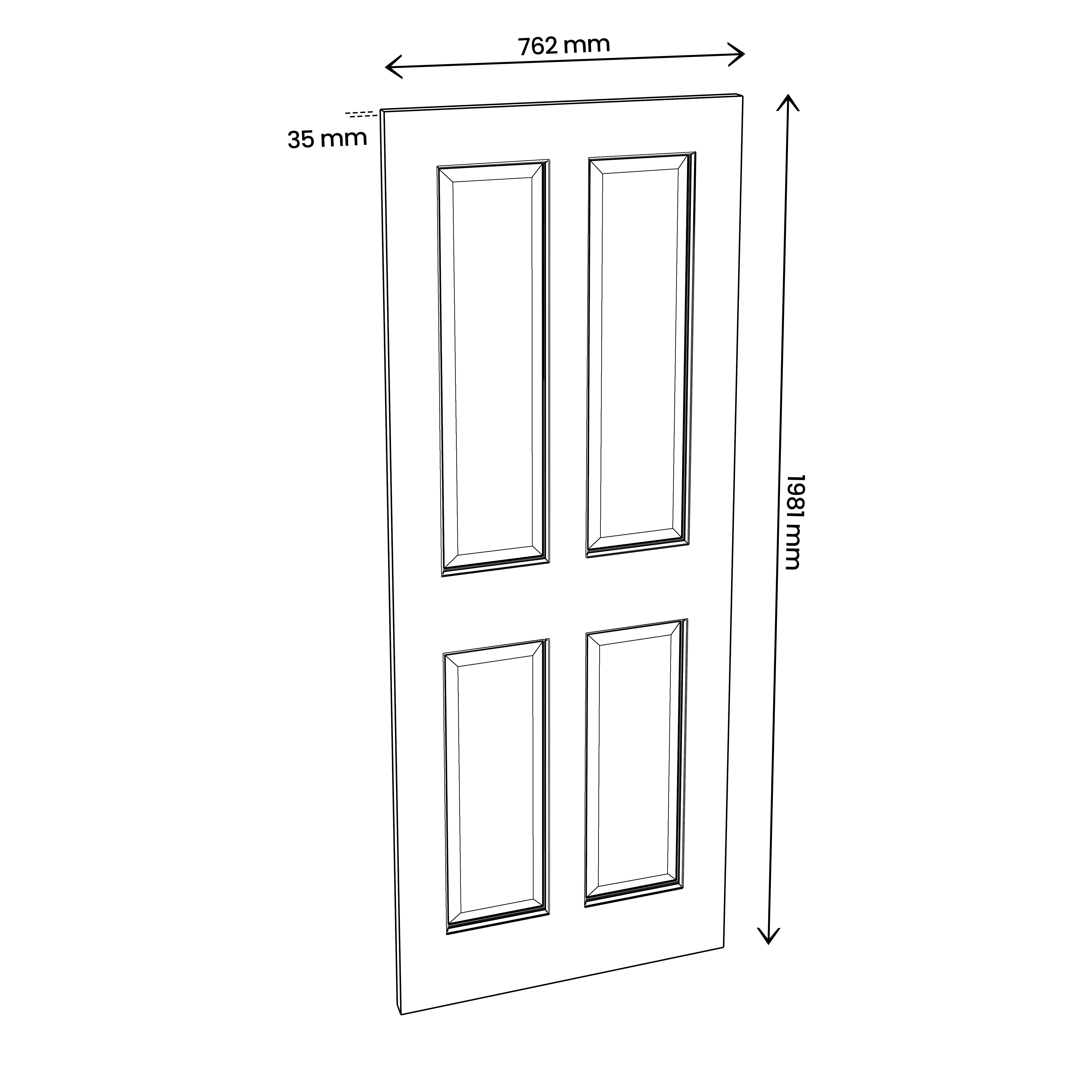 Fortia 4 panel Unglazed White Internal Wood Door, (H)1981mm (W)762mm (T)35mm