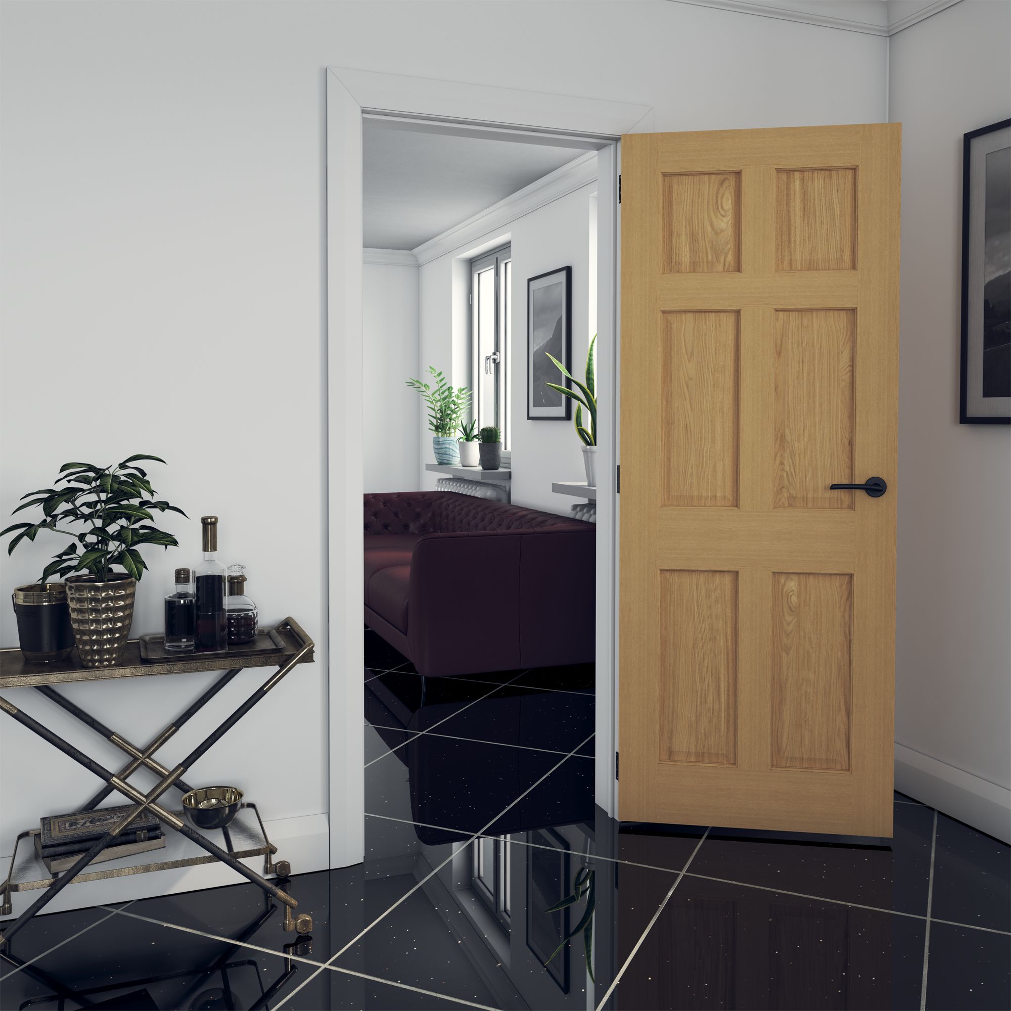 Fortia 6 panel Traditional Oak veneer Internal Oak Door, (H)1981mm (W ...