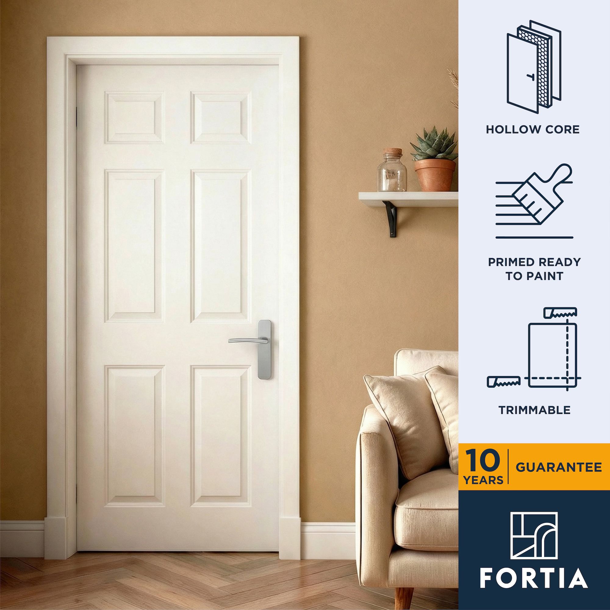 Fortia 6 panel Unglazed Traditional Primed White Woodgrain effect ...