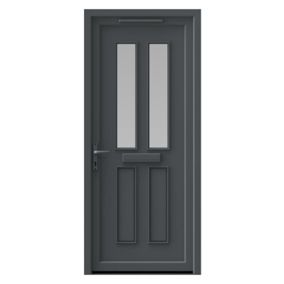 Fortia Chesil Frosted Glazed Anthracite RH External Front Door set, (H)2085mm (W)840mm