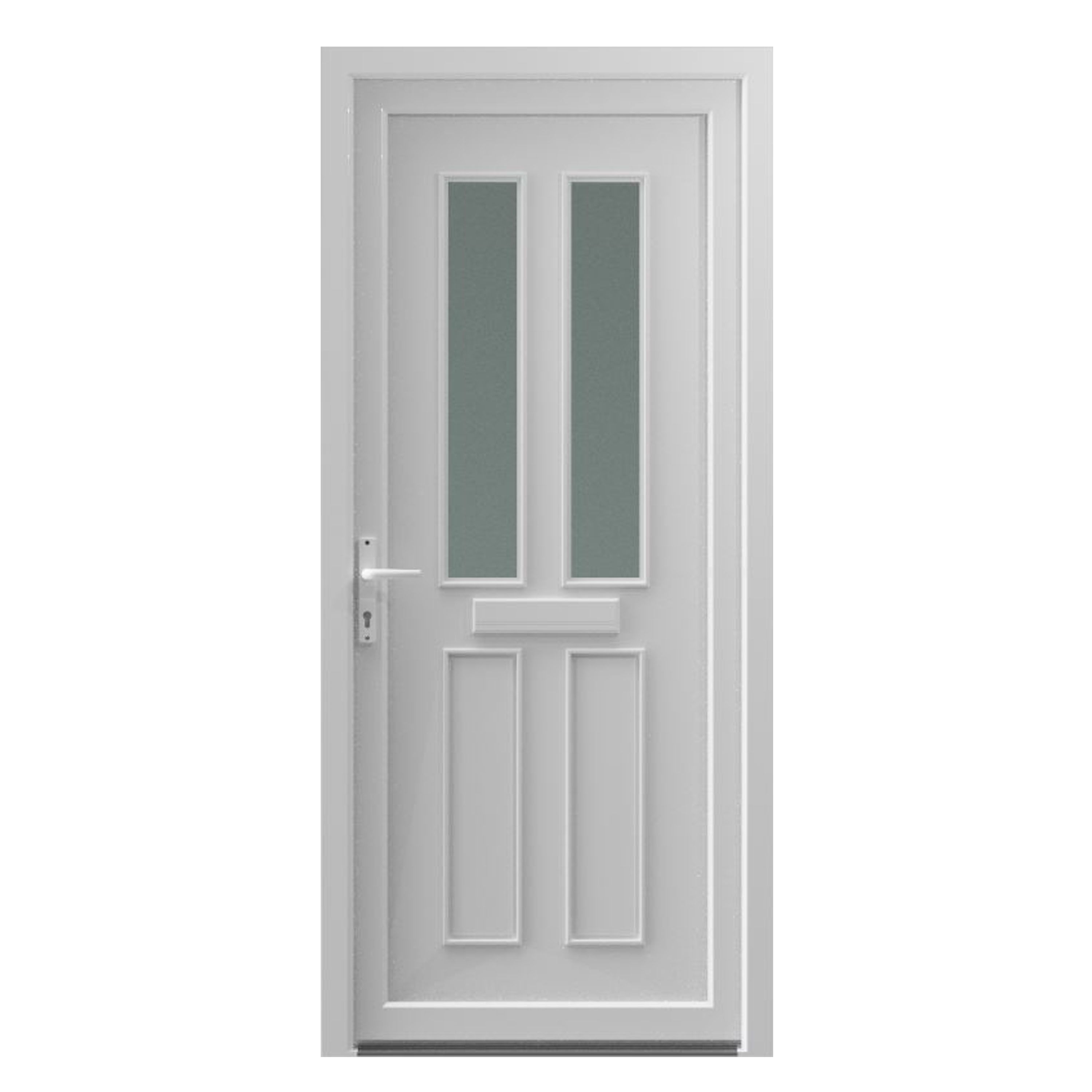 Fortia Chesil Frosted Glazed Raised moulding White RH External Front Door set, (H)2085mm (W)840mm