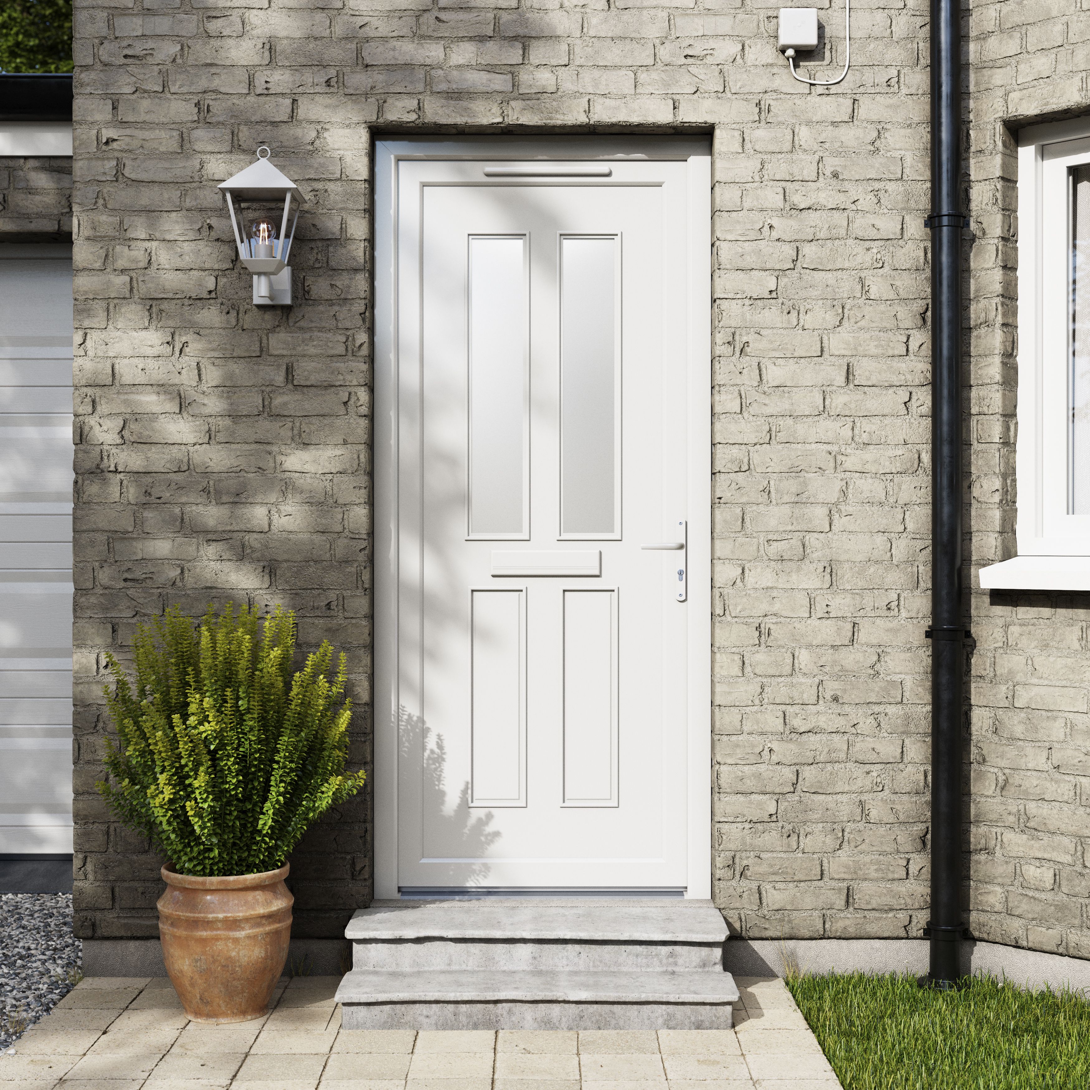 Fortia Chesil Frosted Glazed White LH External Front Door set, (H 