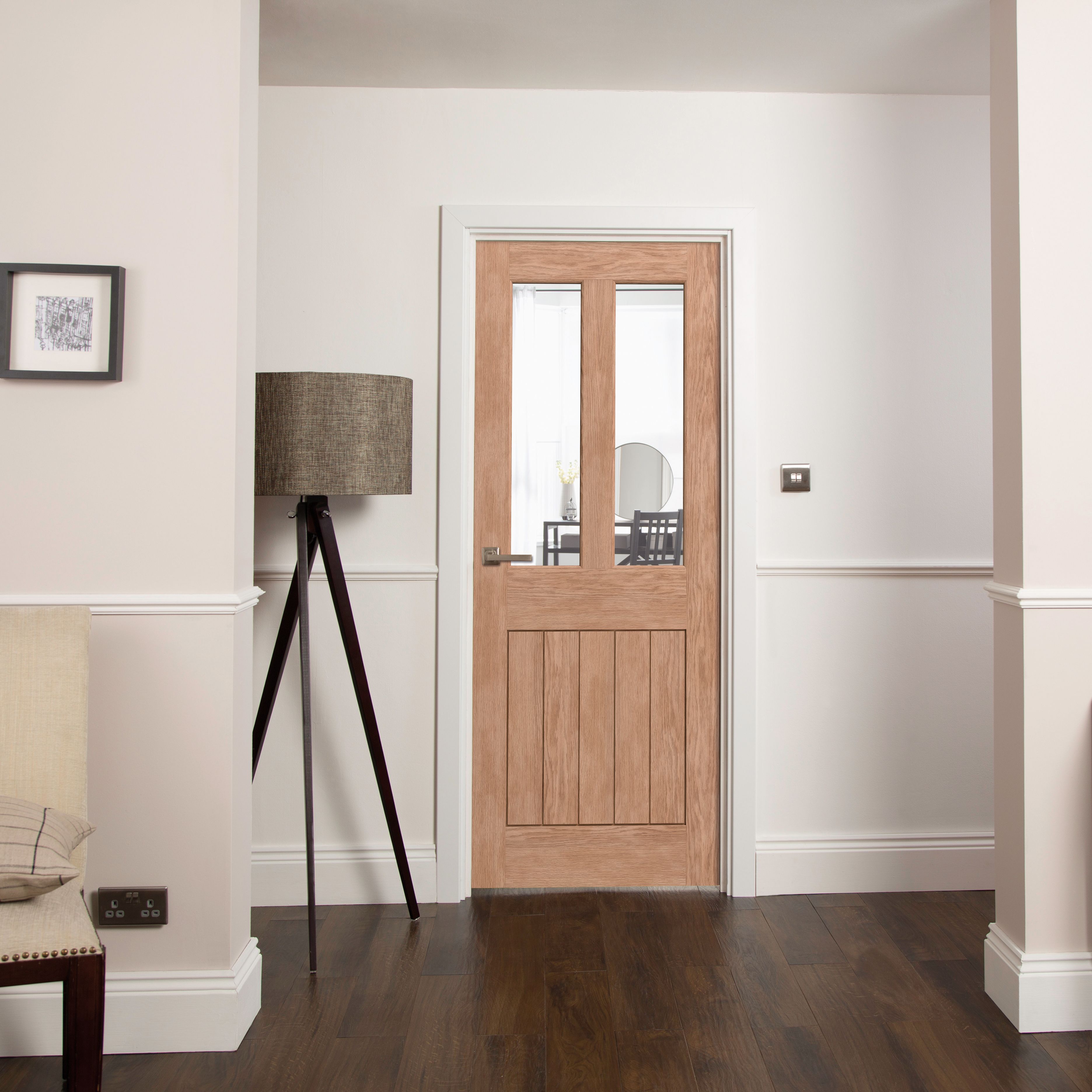 Fortia Clear Glazed Cottage Natural Oak veneer Internal Timber Door, (H)1981mm (W)686mm (T)35mm
