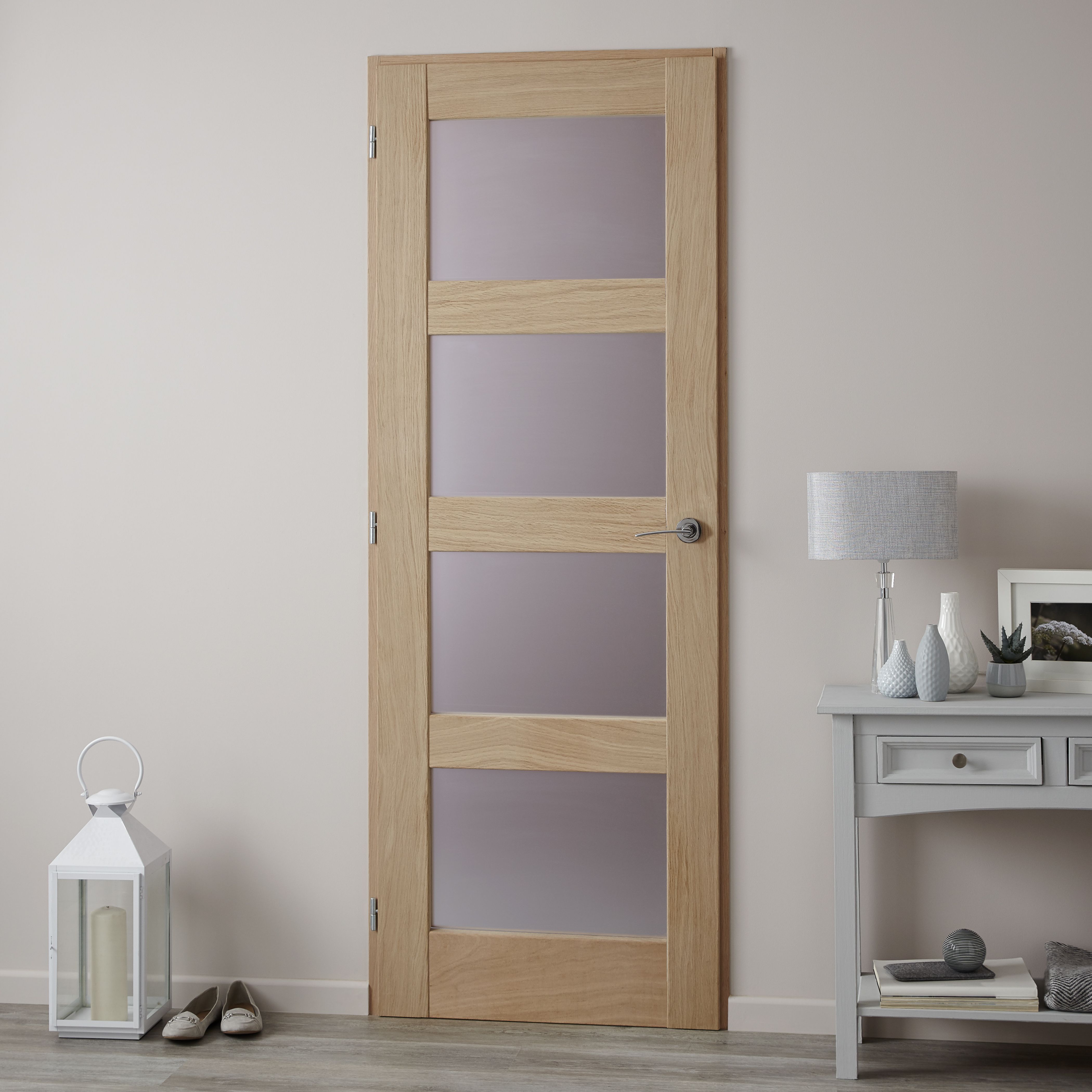 Fortia Clear Glazed Shaker Natural Oak veneer Internal Timber Door, (H)1981mm (W)610mm (T)35mm
