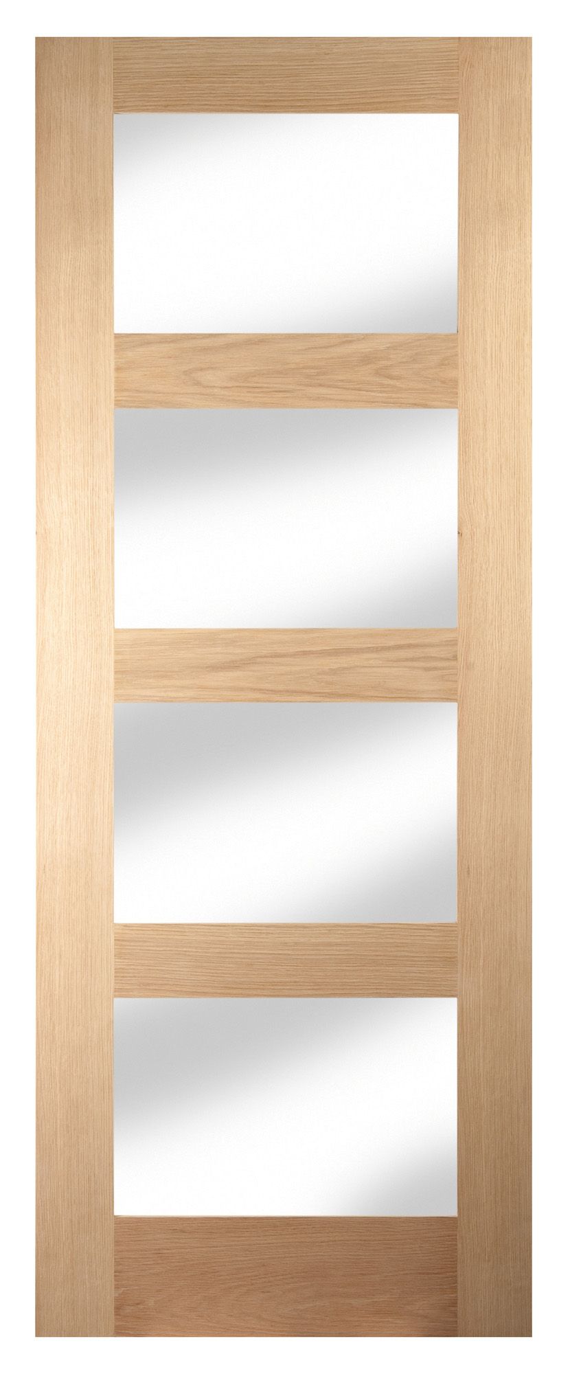 Fortia Clear Glazed Shaker Natural Oak veneer Internal Timber Door, (H)1981mm (W)610mm (T)35mm