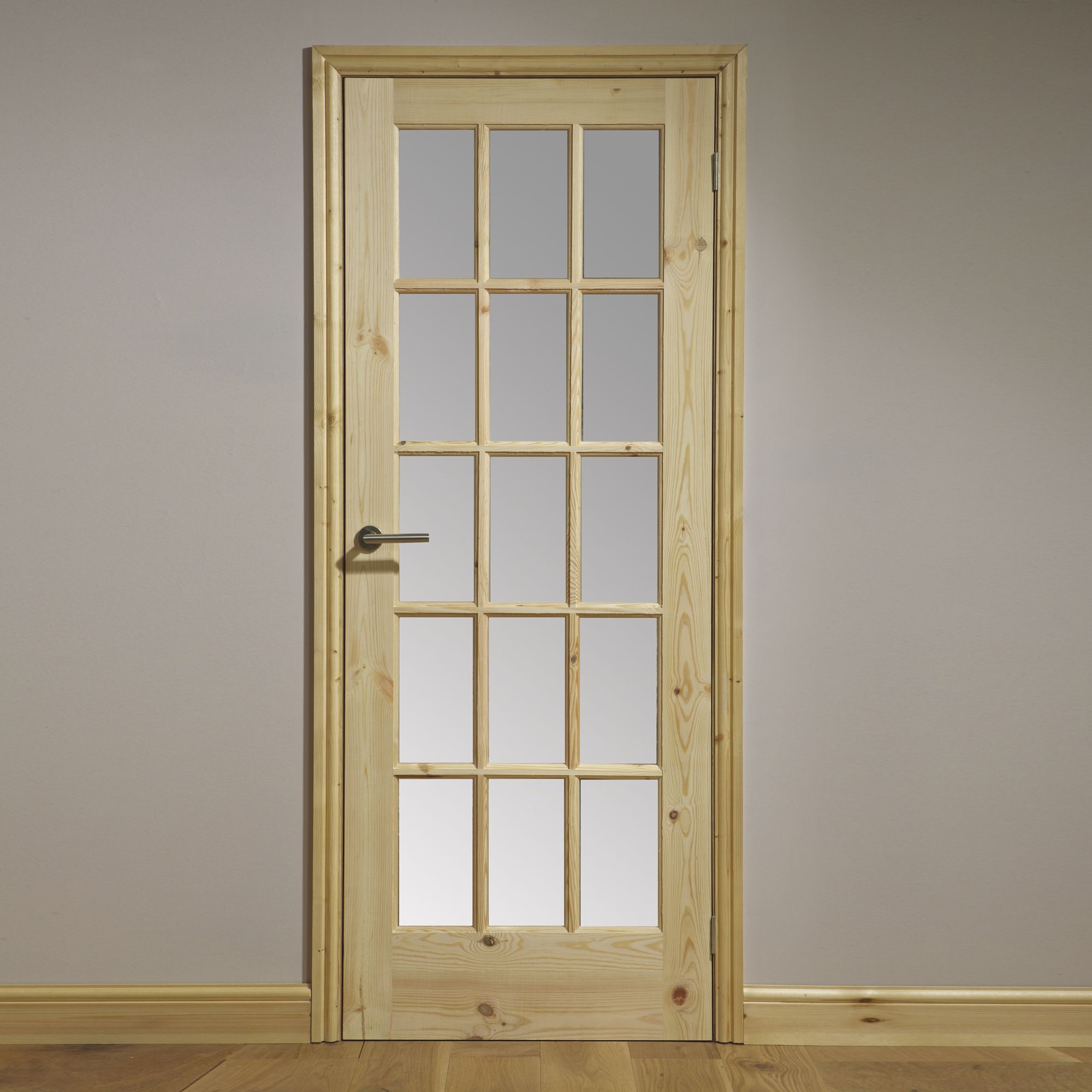 Fortia Clear Glazed Traditional Natural Pine veneer Internal Timber Door, (H)1981mm (W)762mm (T)35mm