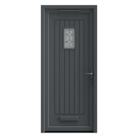 Fortia Curral Frosted Glazed Anthracite LH External Front Door set, (H)2085mm (W)840mm