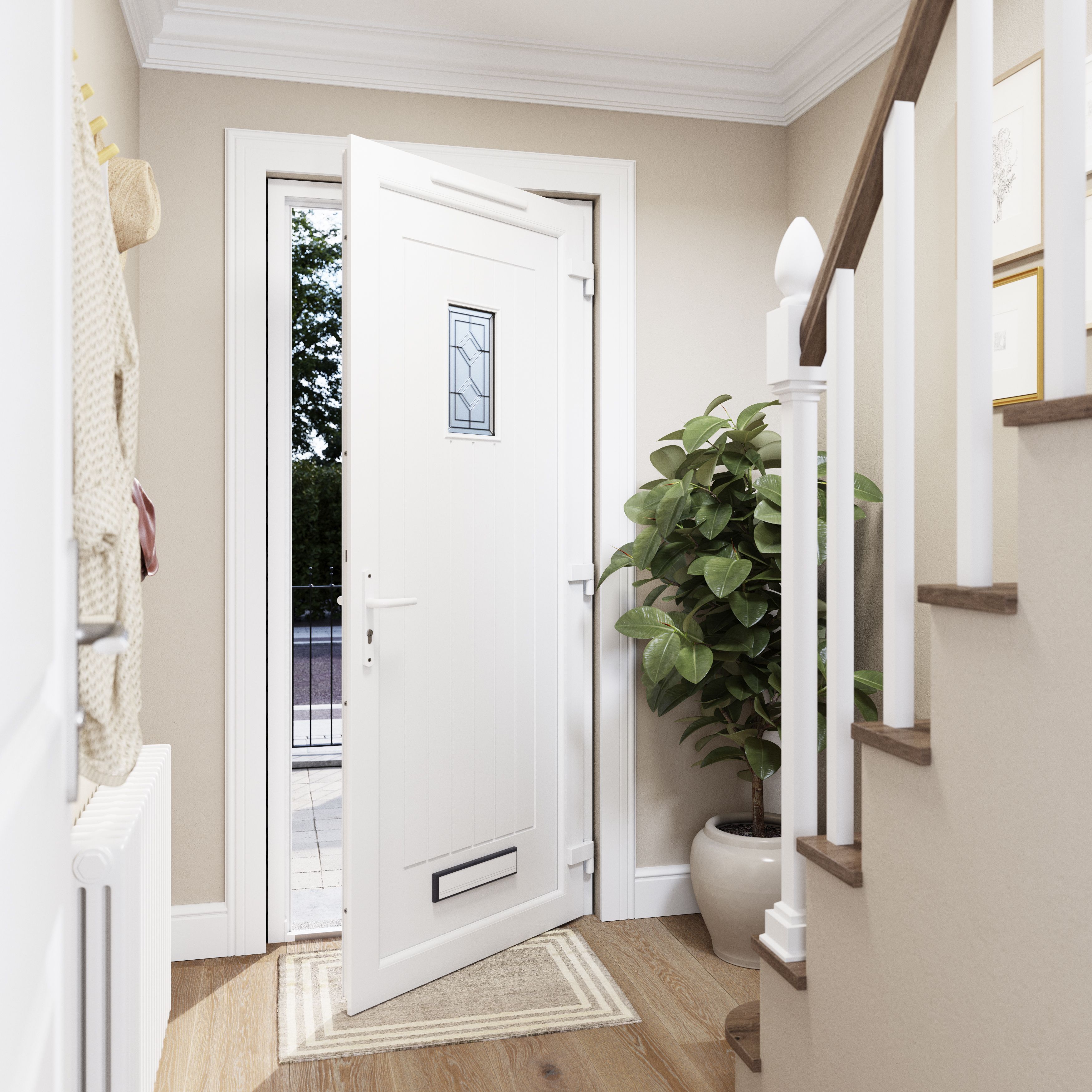Fortia Curral Frosted Glazed Modern Anthracite LH External Front Door set, (H)2085mm (W)920mm