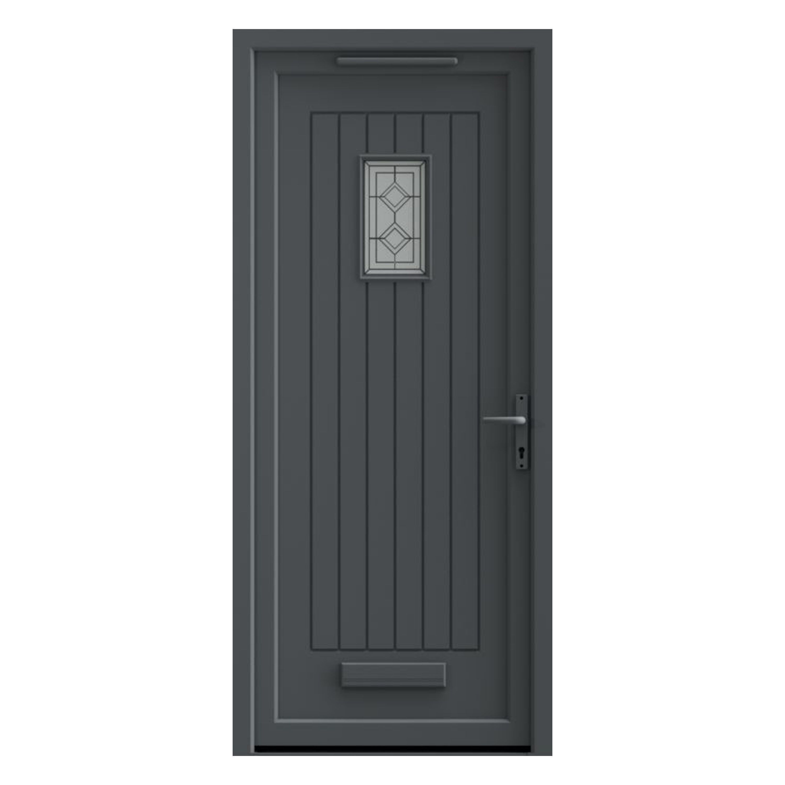 Fortia Curral Frosted Glazed Modern Anthracite LH External Front Door set, (H)2085mm (W)920mm