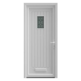 Fortia Curral Frosted Glazed White LH External Front Door set, (H)2085mm (W)840mm