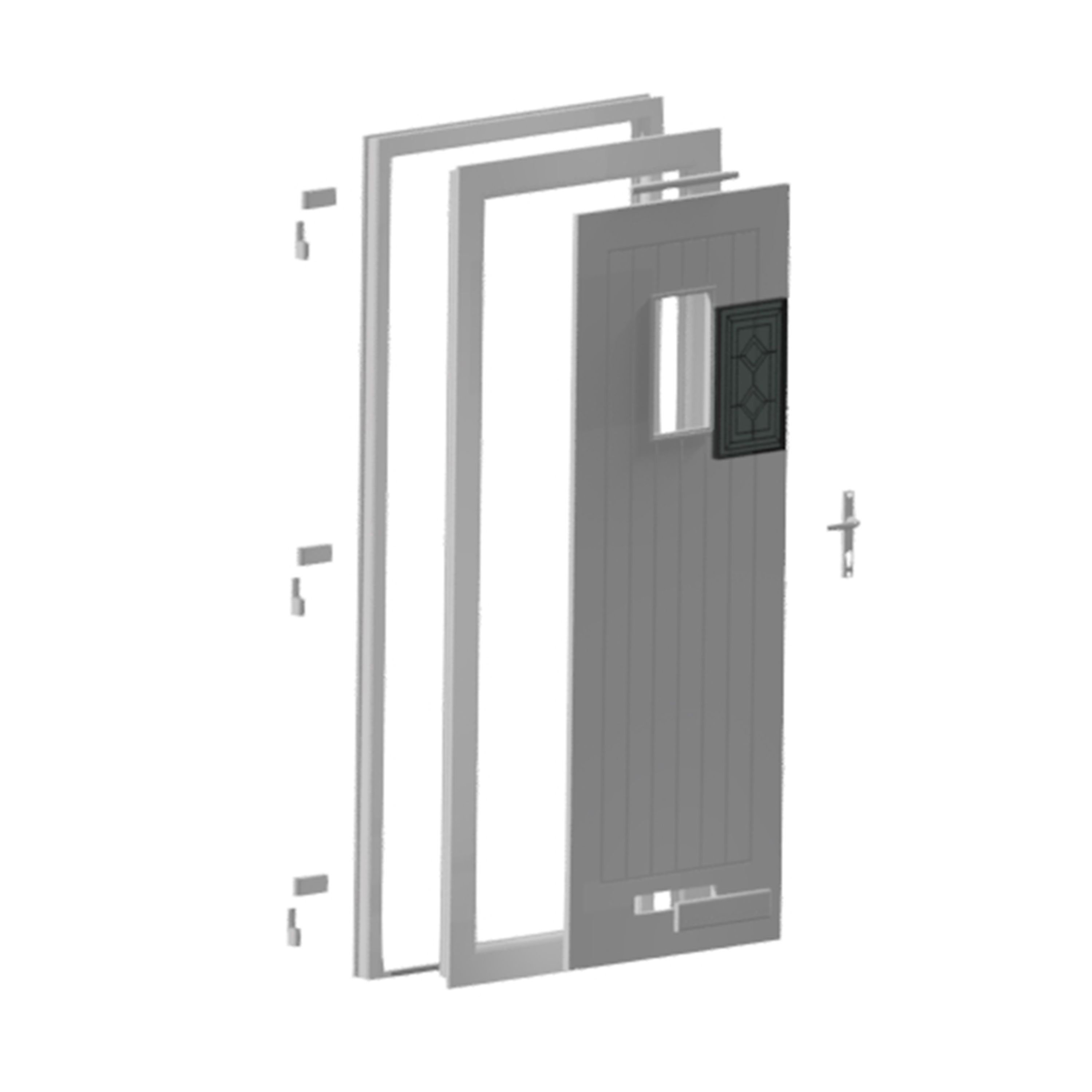 Fortia Curral Frosted Glazed White LH External Front Door set, (H)2085mm (W)840mm