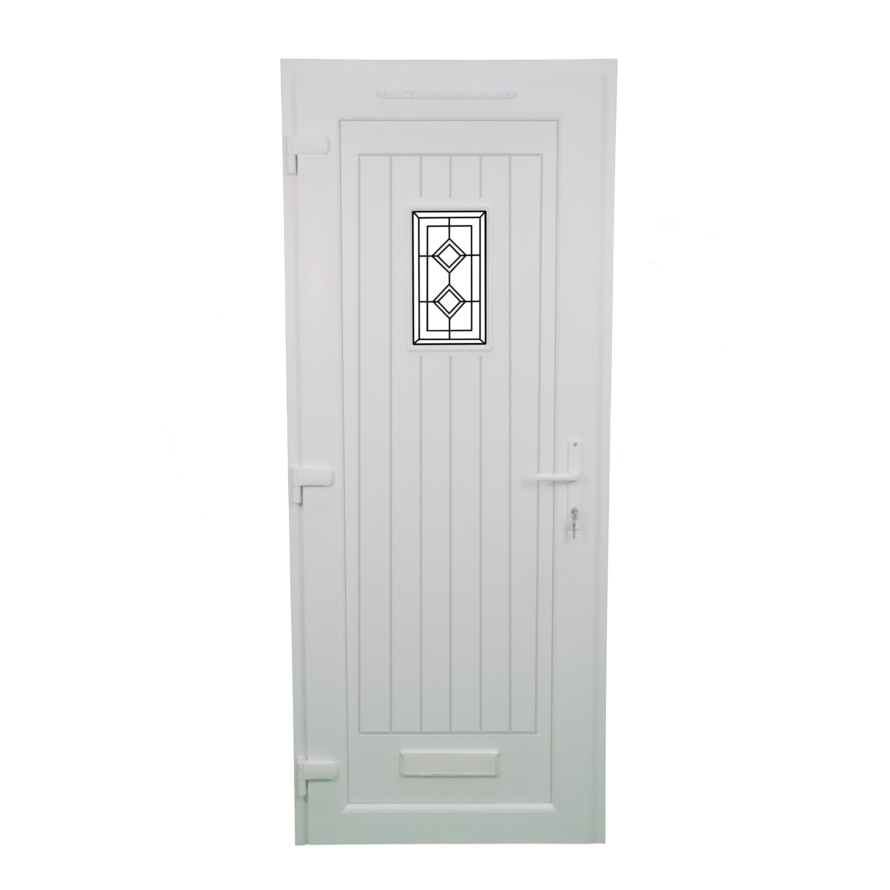 Fortia Curral Frosted Glazed White RH External Front Door set, (H)2085mm (W)840mm
