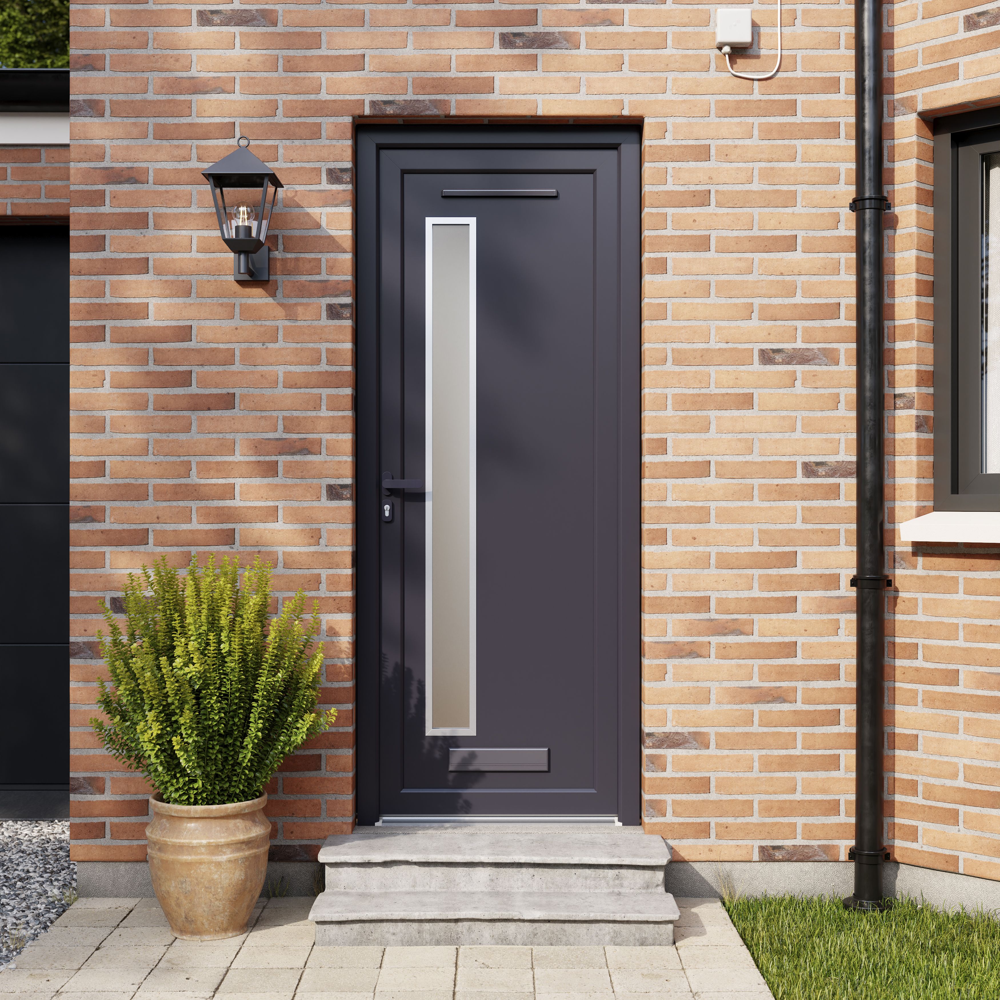 Fortia Gatteo Frosted glass Frosted Glazed Antracite RH External Front Door set, (H)2085mm (W)920mm