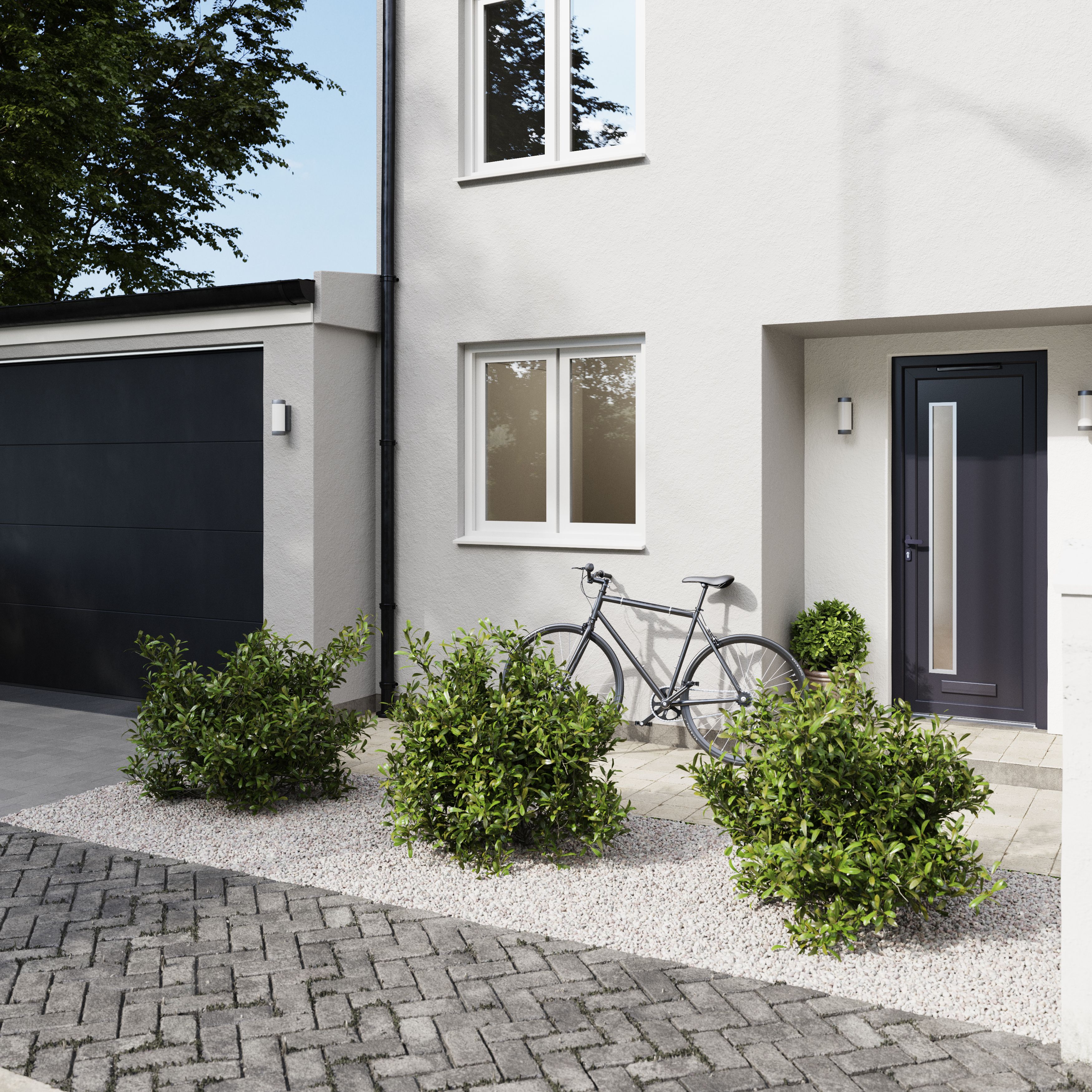Fortia Gatteo Frosted glass Frosted Glazed Antracite RH External Front Door set, (H)2085mm (W)920mm