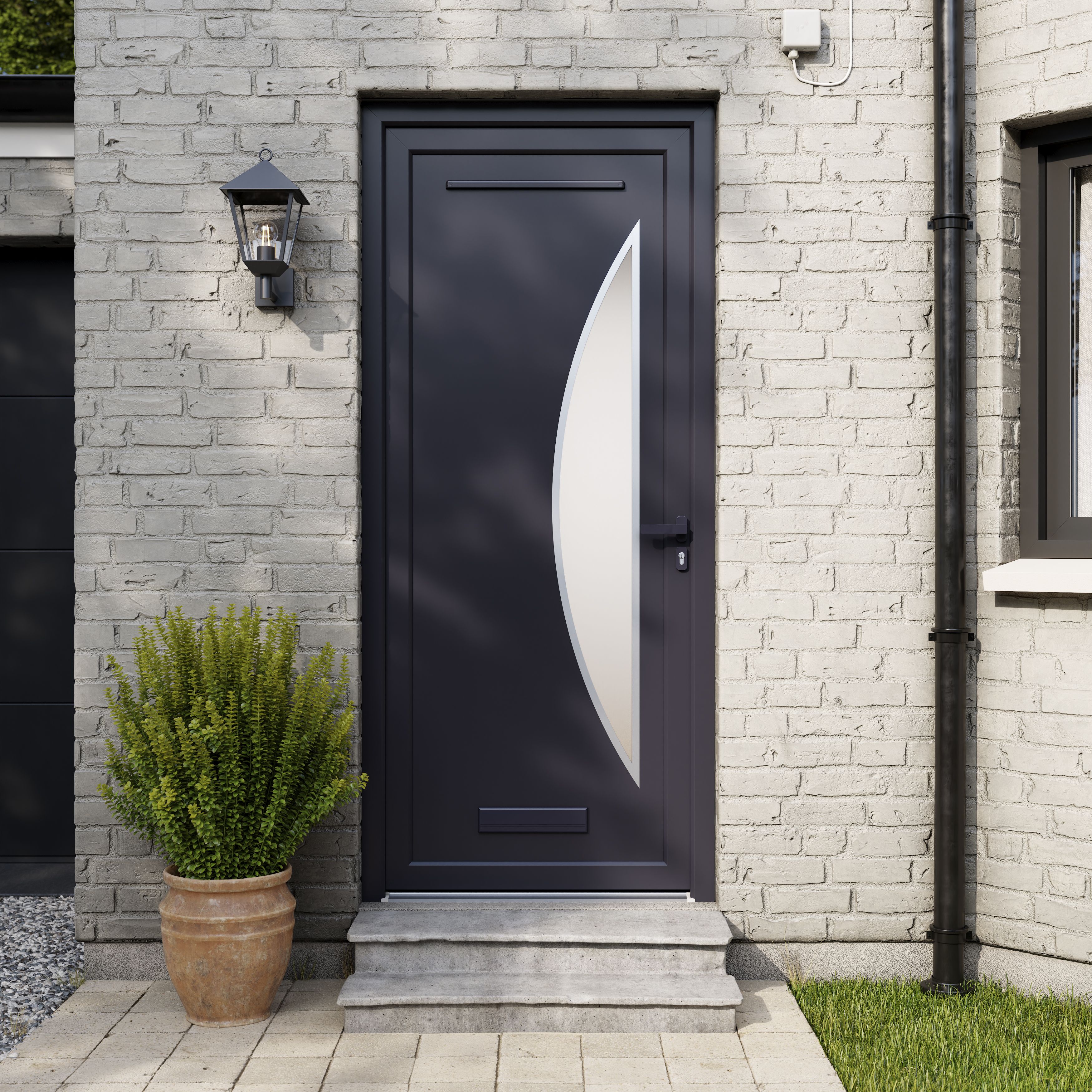 Fortia Hermoso Frosted Glazed Antracite LH External Front Door set, (H)2085mm (W)920mm