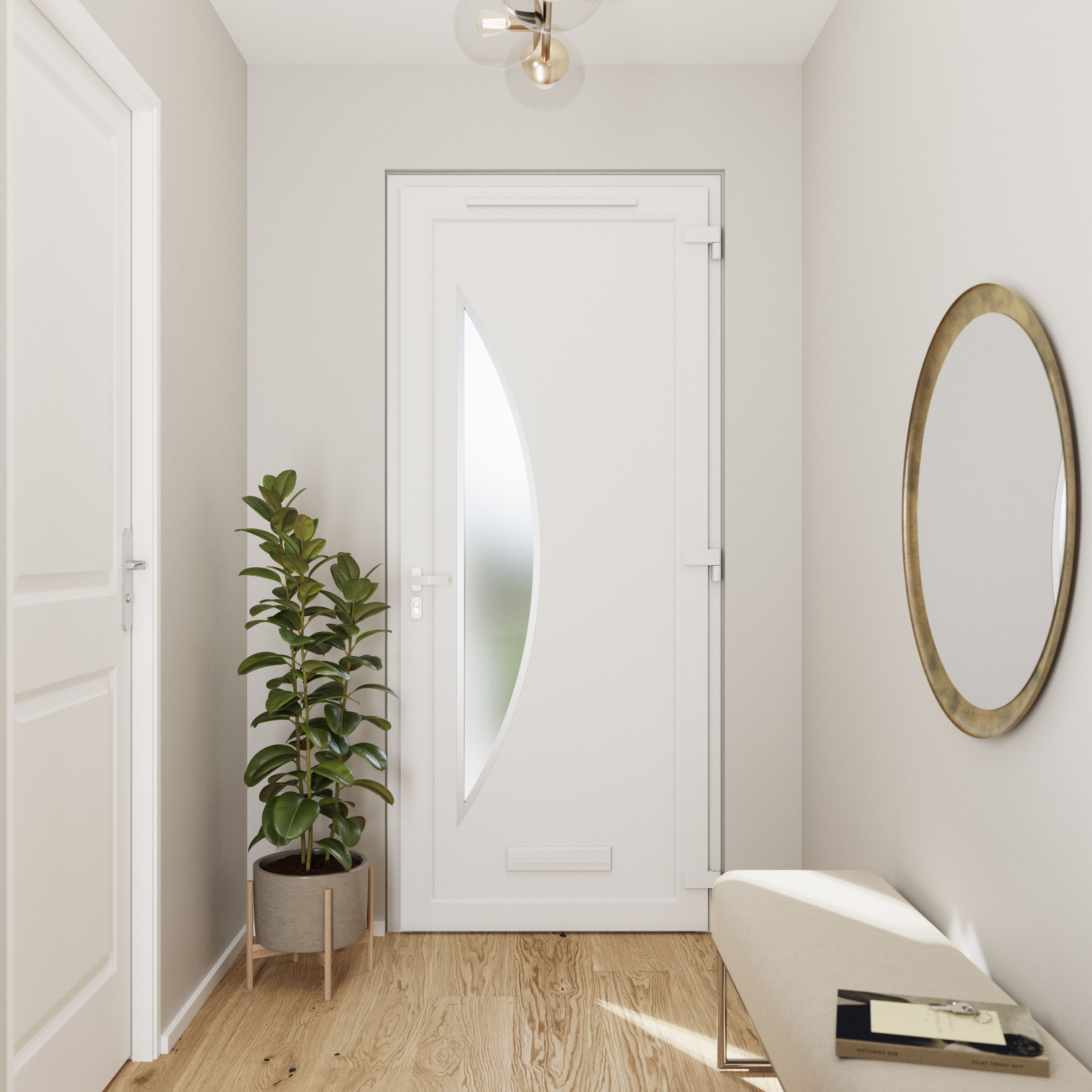 Fortia Hermoso Frosted Glazed White LH External Front Door set, (H)2085mm (W)920mm