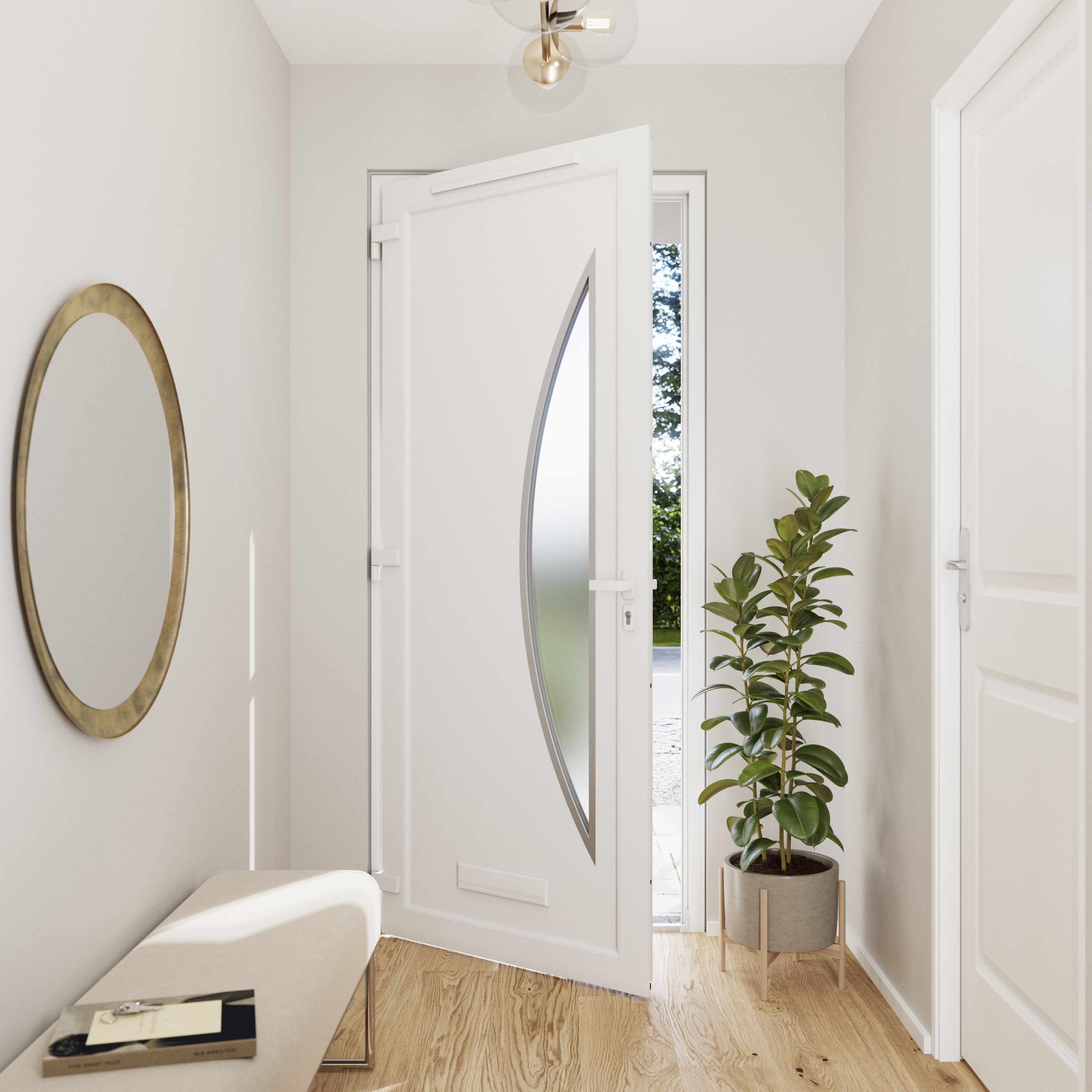 Fortia Hermoso Frosted Glazed White RH External Front Door set, (H)2085mm (W)920mm