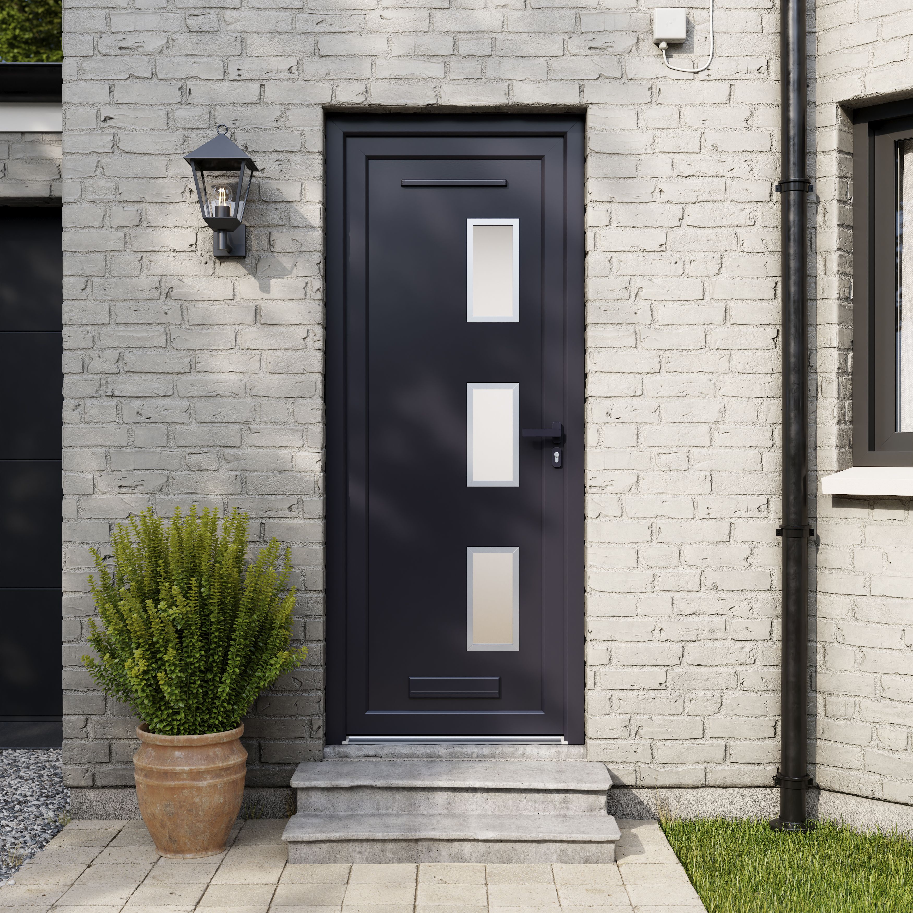 Fortia Kilifi Frosted Glazed Antracite LH External Front Door set, (H)2085mm (W)920mm