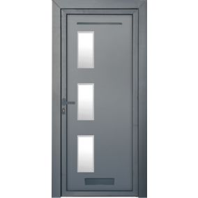 Fortia Kilifi Frosted Glazed Antracite RH External Front Door set, (H)2085mm (W)840mm
