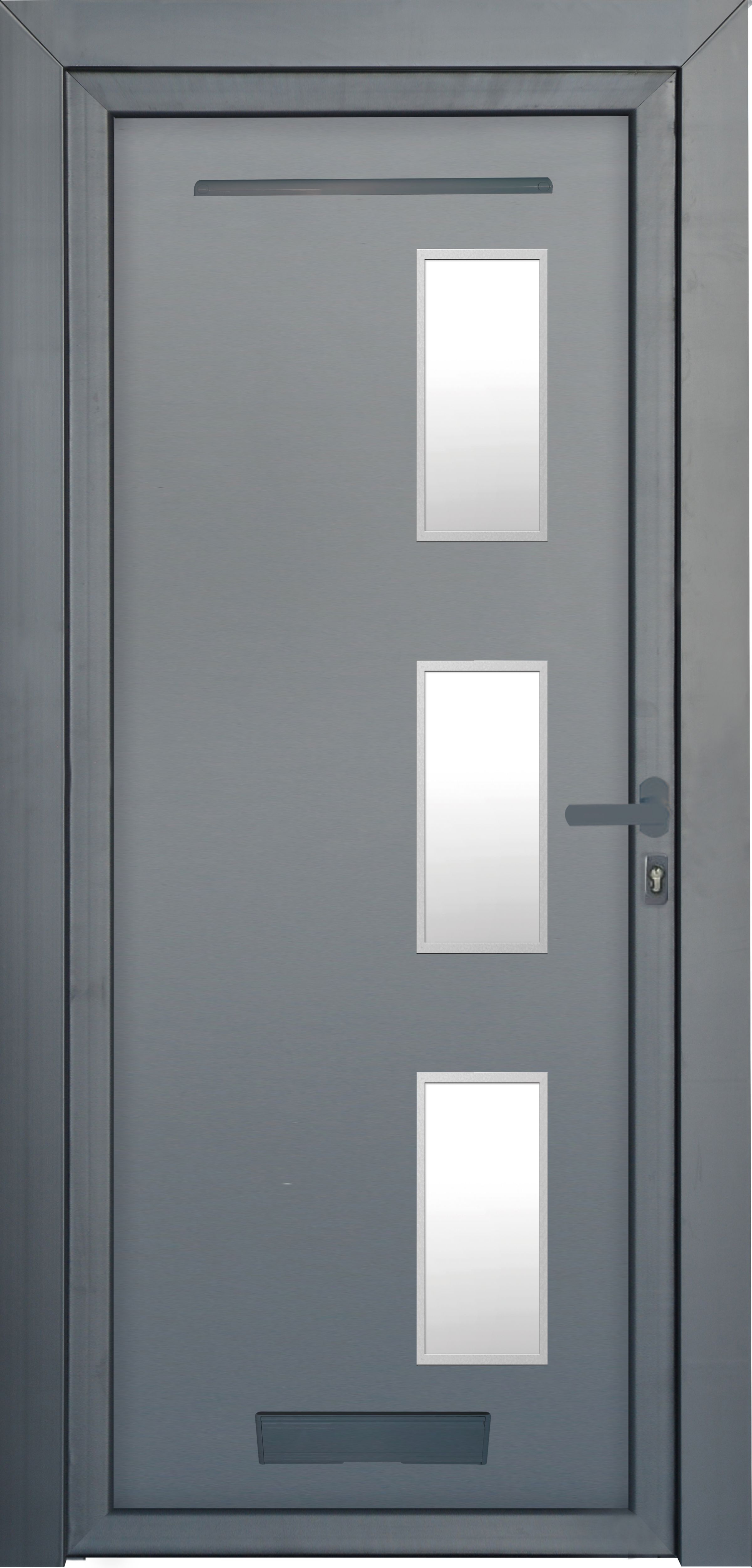 Fortia Kilifi Frosted Glazed Modern Antracite LH External Front Door set, (H)2085mm (W)920mm