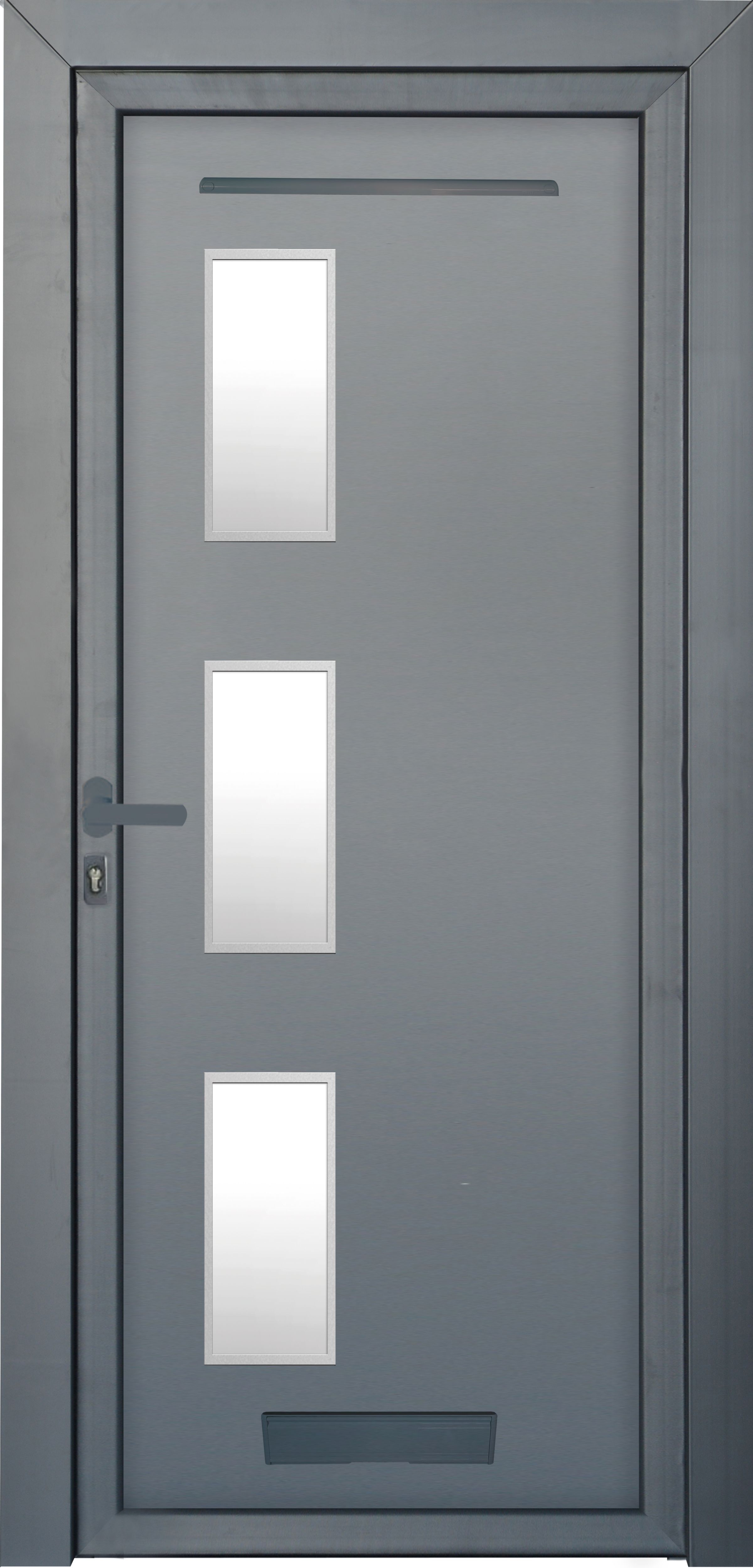 Fortia Kilifi Frosted Glazed Modern Antracite RH External Front Door set, (H)2085mm (W)920mm