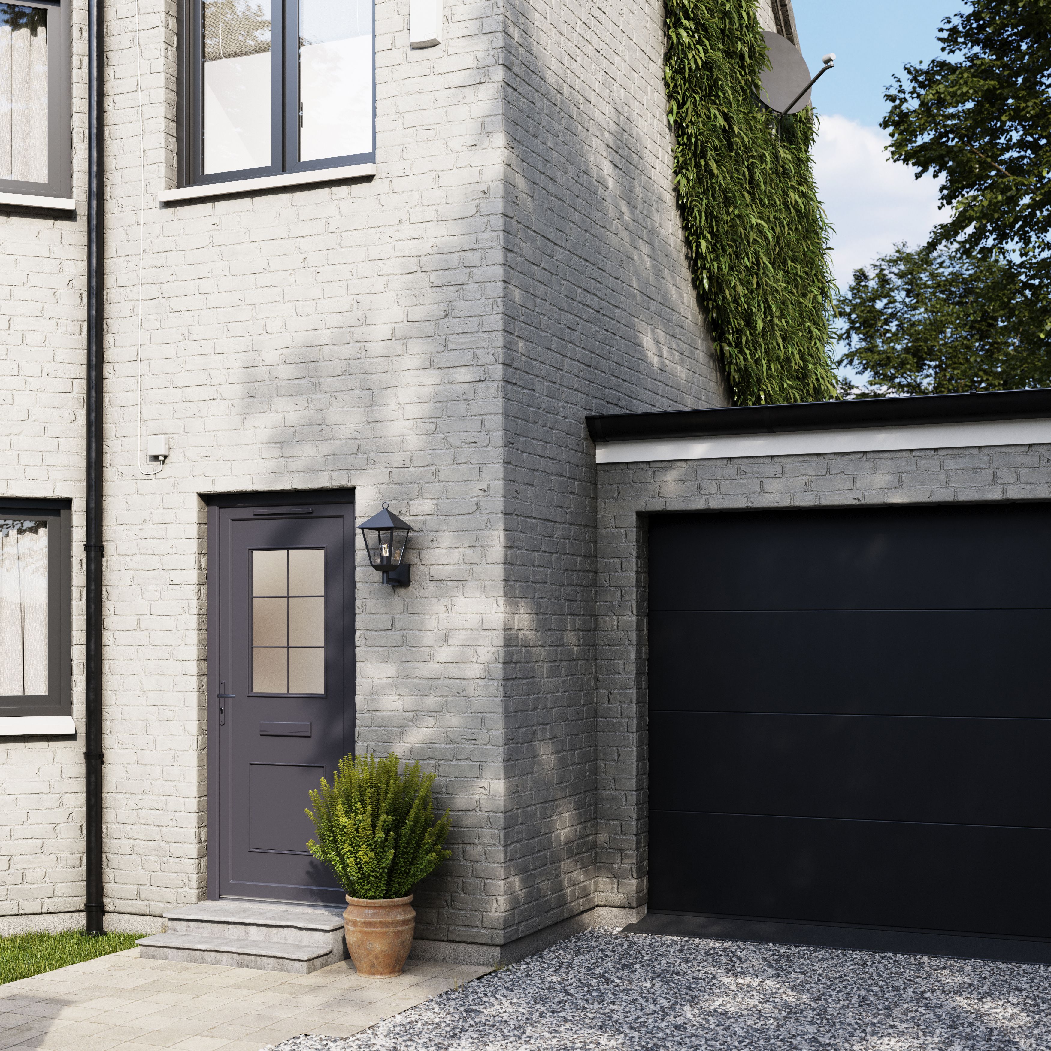 Fortia Mindil Clear Glazed Anthracite RH External Front Door set, (H)2085mm (W)840mm