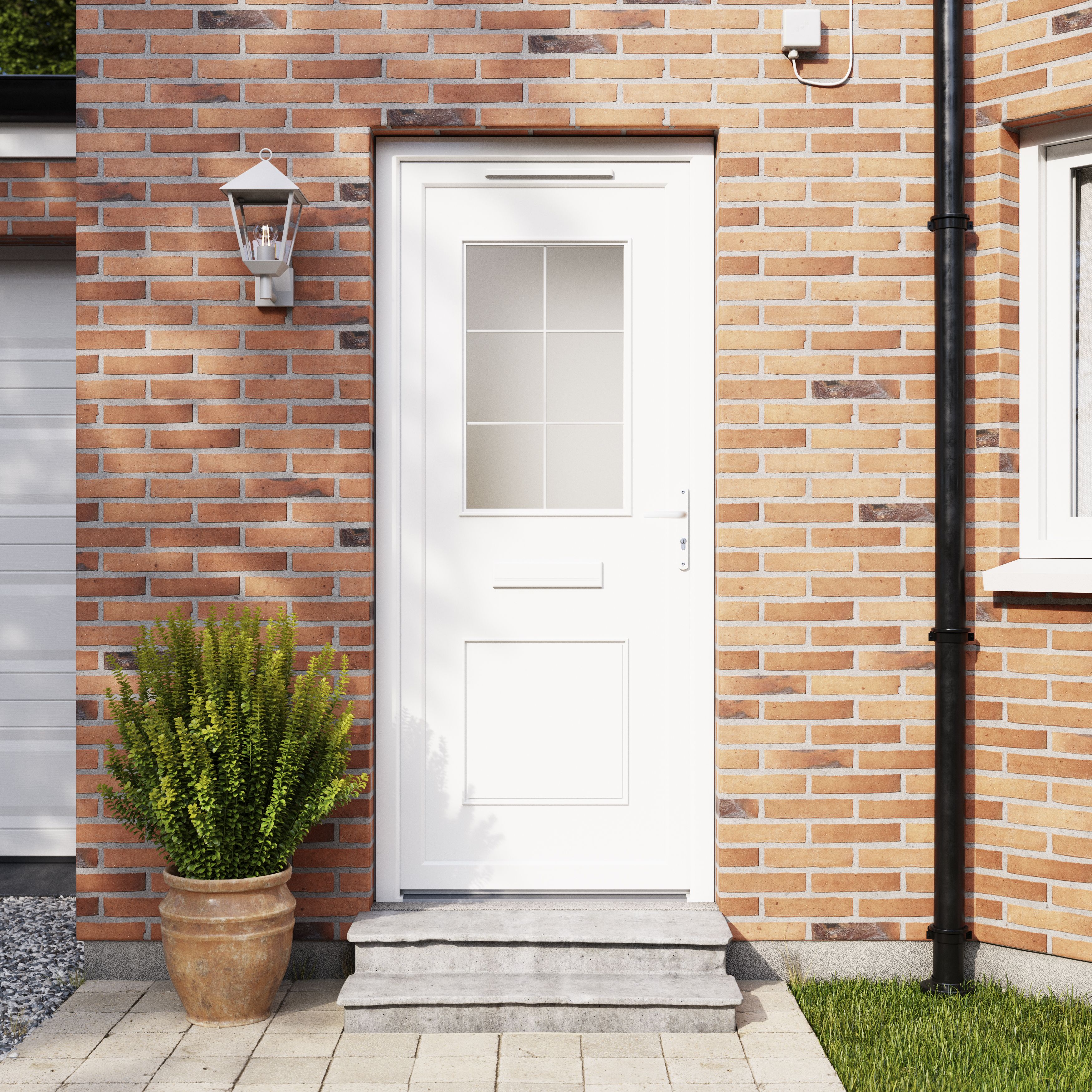 Fortia Mindil Clear Glazed White RH External Front Door set, (H 