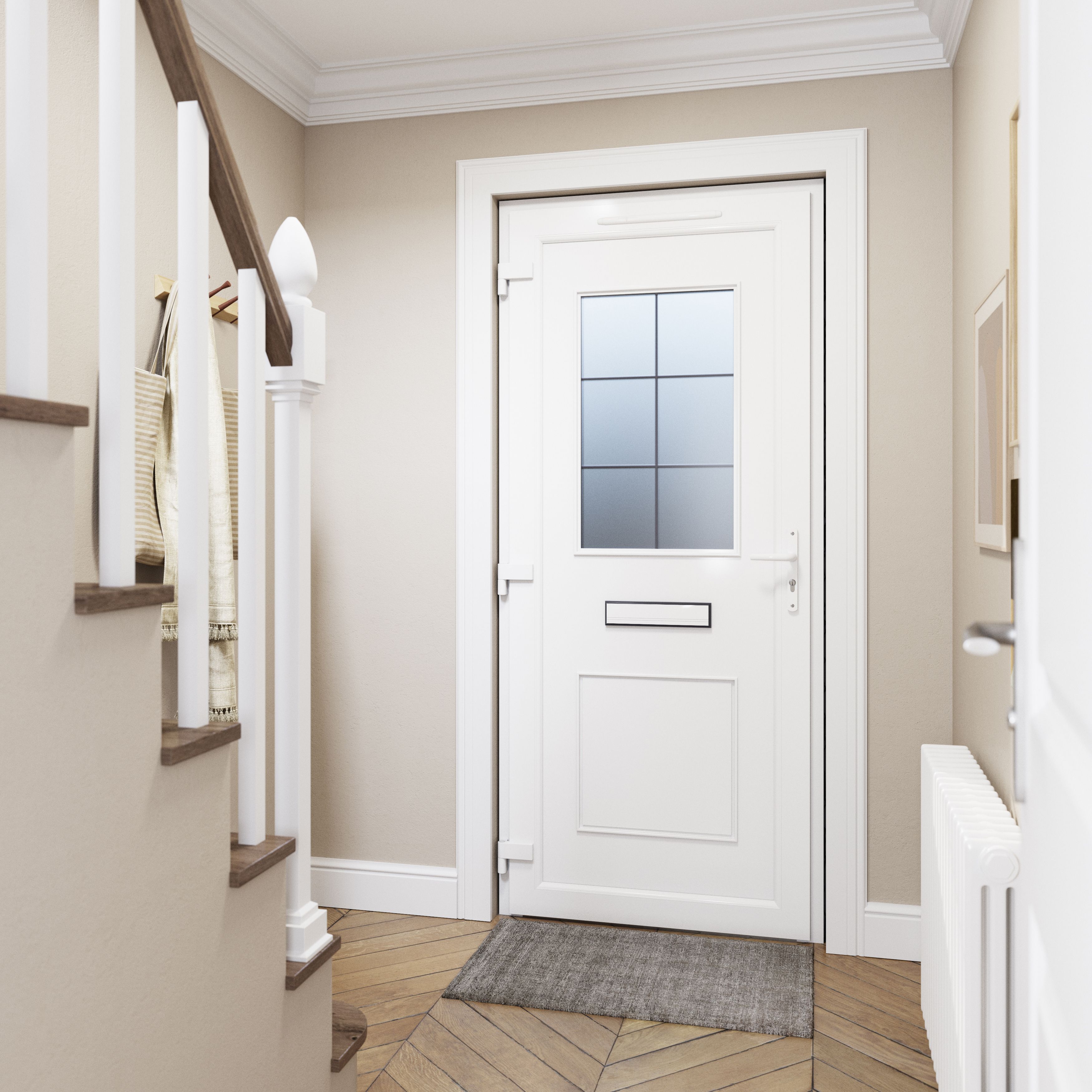 Fortia Mindil Patterned Clear Glazed Modern Anthracite RH External Front Door set, (H)2085mm (W)920mm
