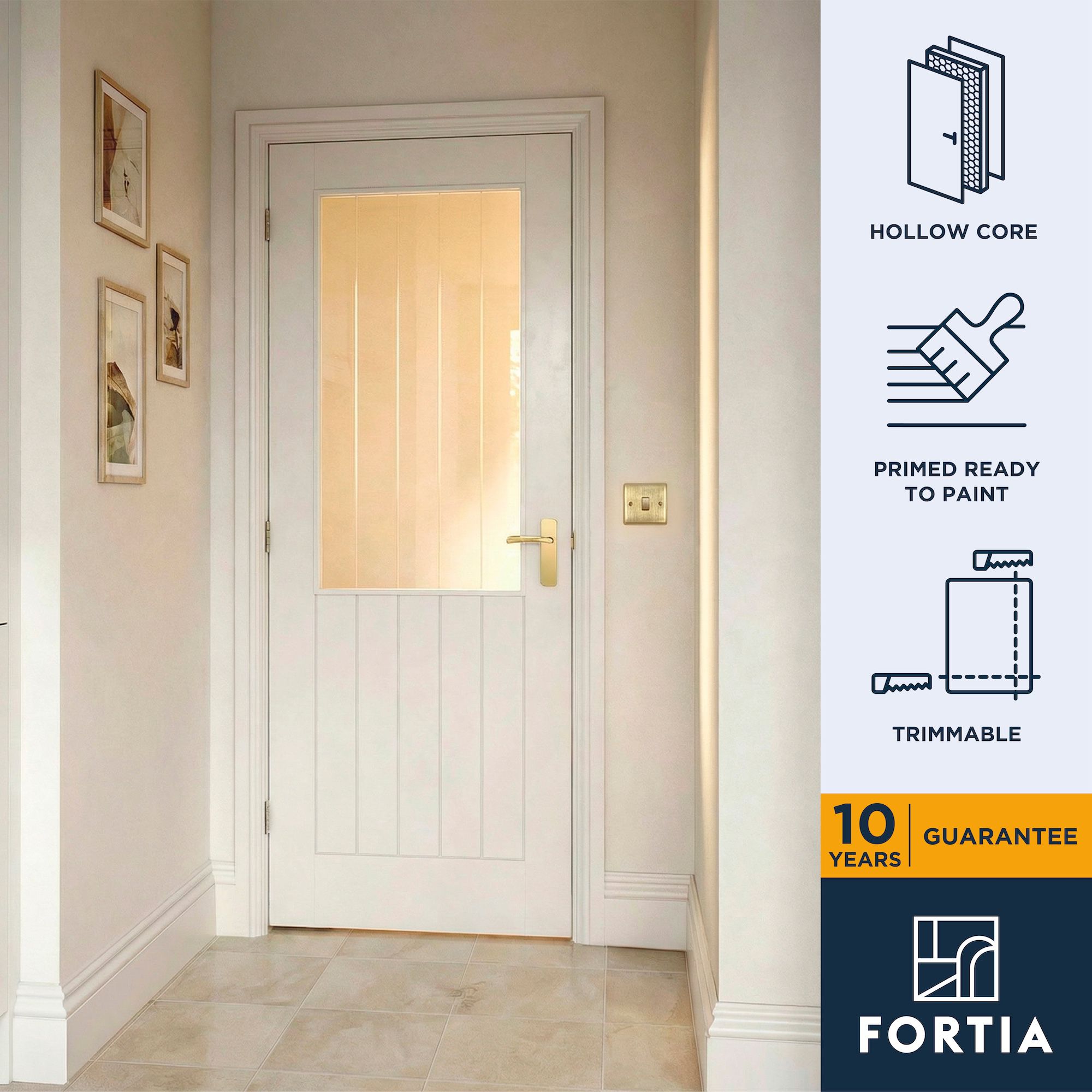 Fortia Screen-printed Glazed Cottage Primed White Woodgrain effect Internal Timber Door, (H)1981mm (W)762mm (T)35mm