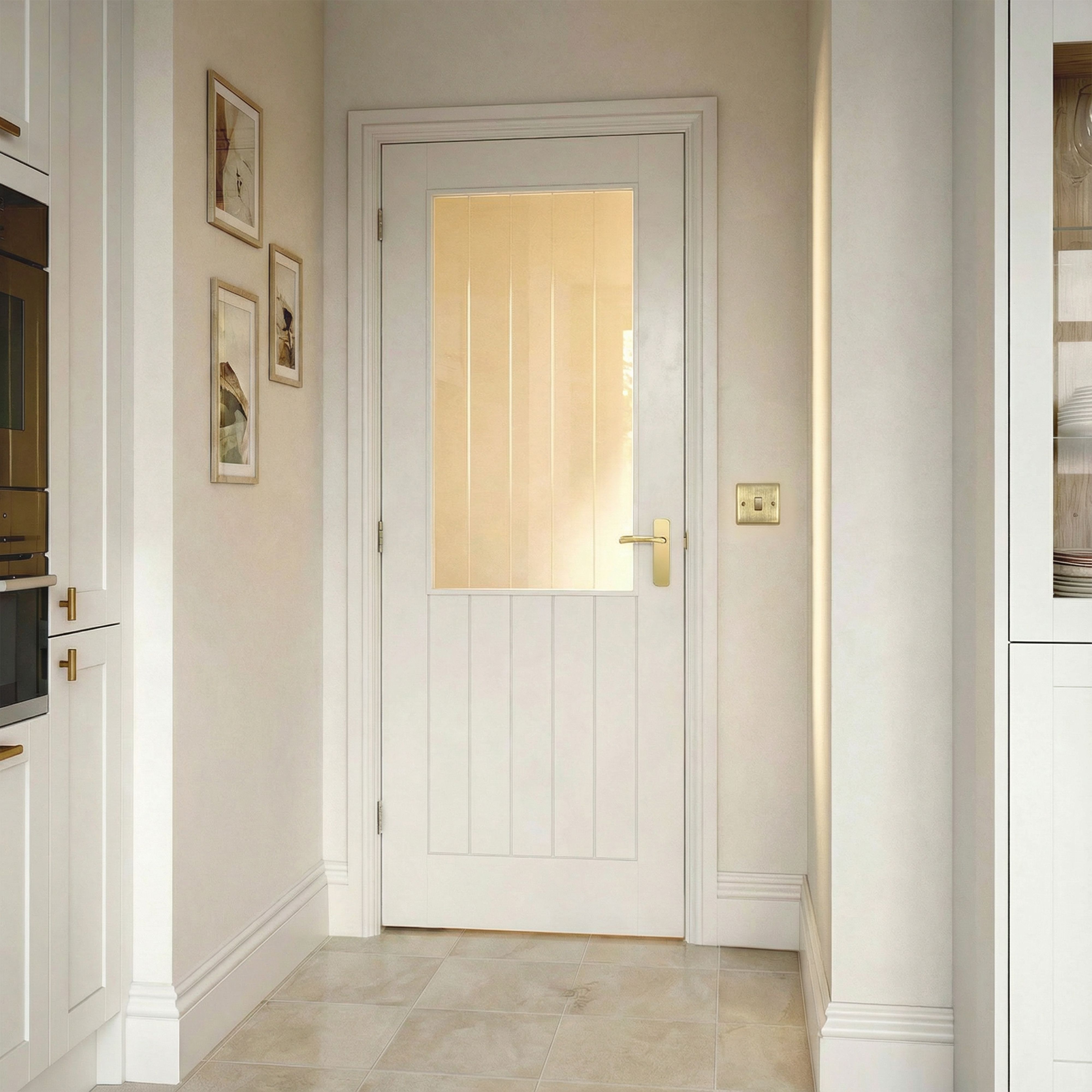 Fortia Screen-printed Glazed Cottage Primed White Woodgrain effect Internal Timber Door, (H)1981mm (W)762mm (T)35mm