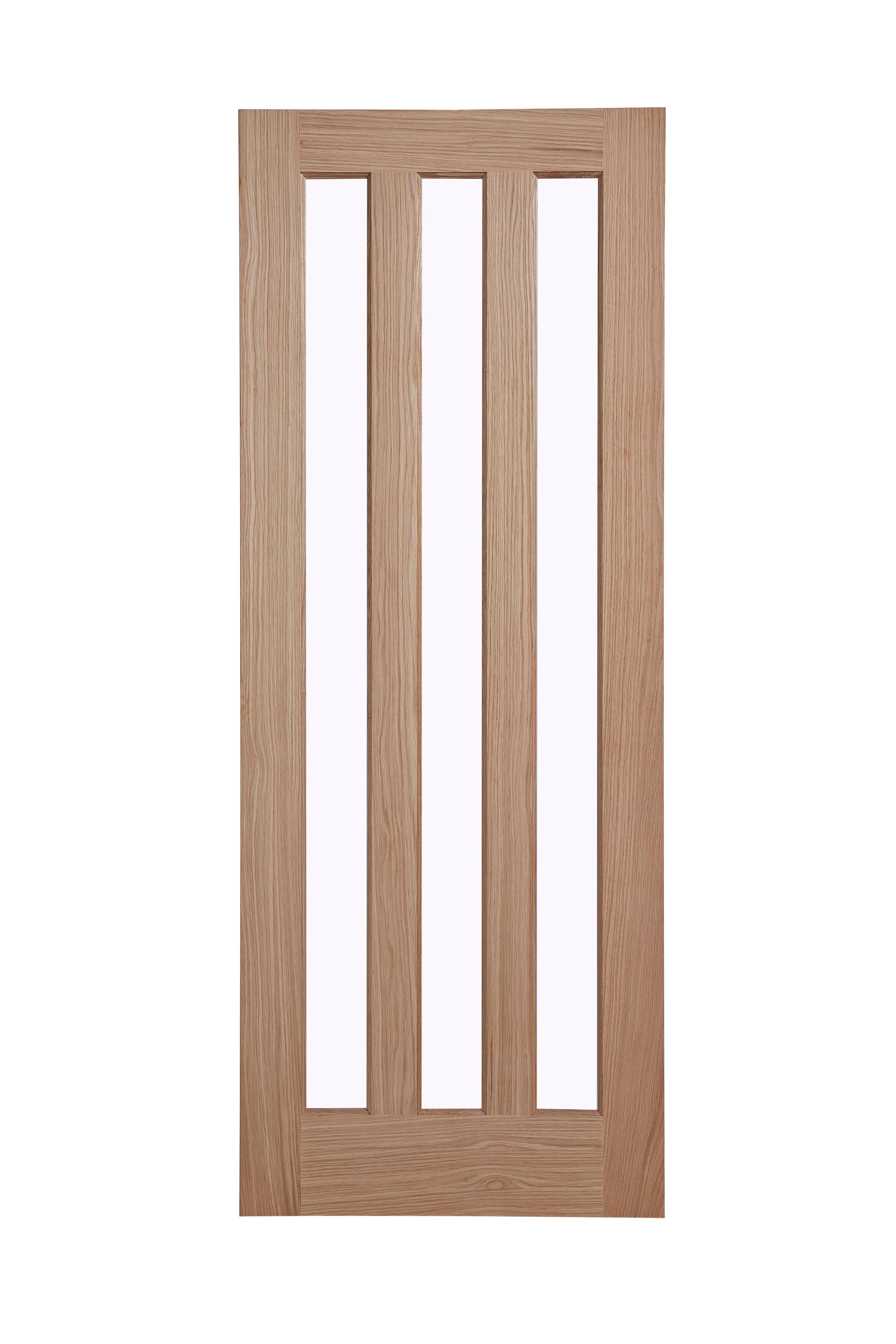 Fortia Vertical 3 Lite Clear Glazed Contemporary Natural Oak veneer Internal Timber Door, (H)1981mm (W)762mm (T)35mm