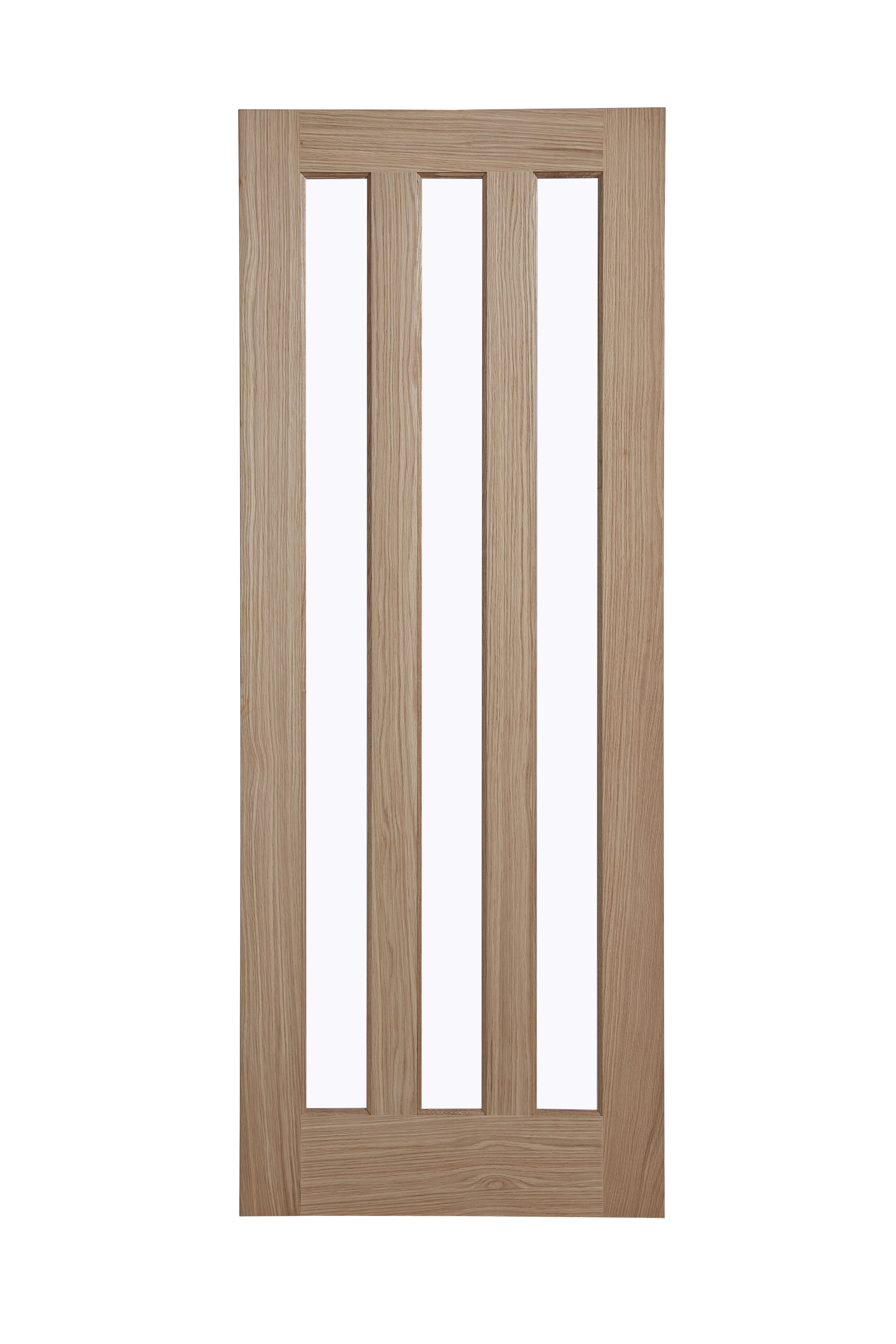 Fortia Vertical 3 Lite Clear Glazed Contemporary Natural Oak veneer Internal Timber Door, (H)1981mm (W)838mm (T)35mm