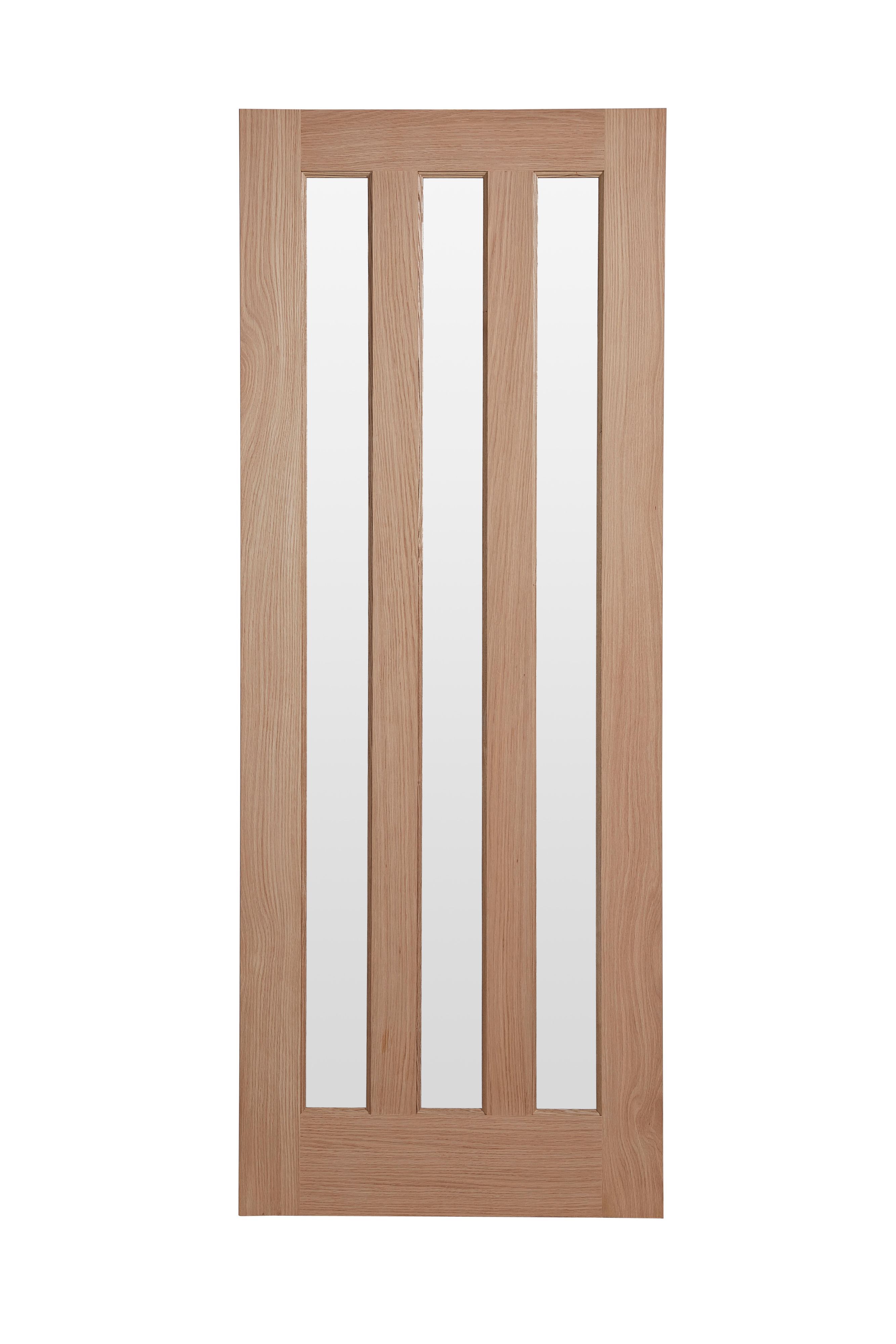 Fortia Vertical 3 Lite Obscure Glazed Contemporary Natural Oak veneer Internal Timber Door, (H)1981mm (W)762mm (T)35mm