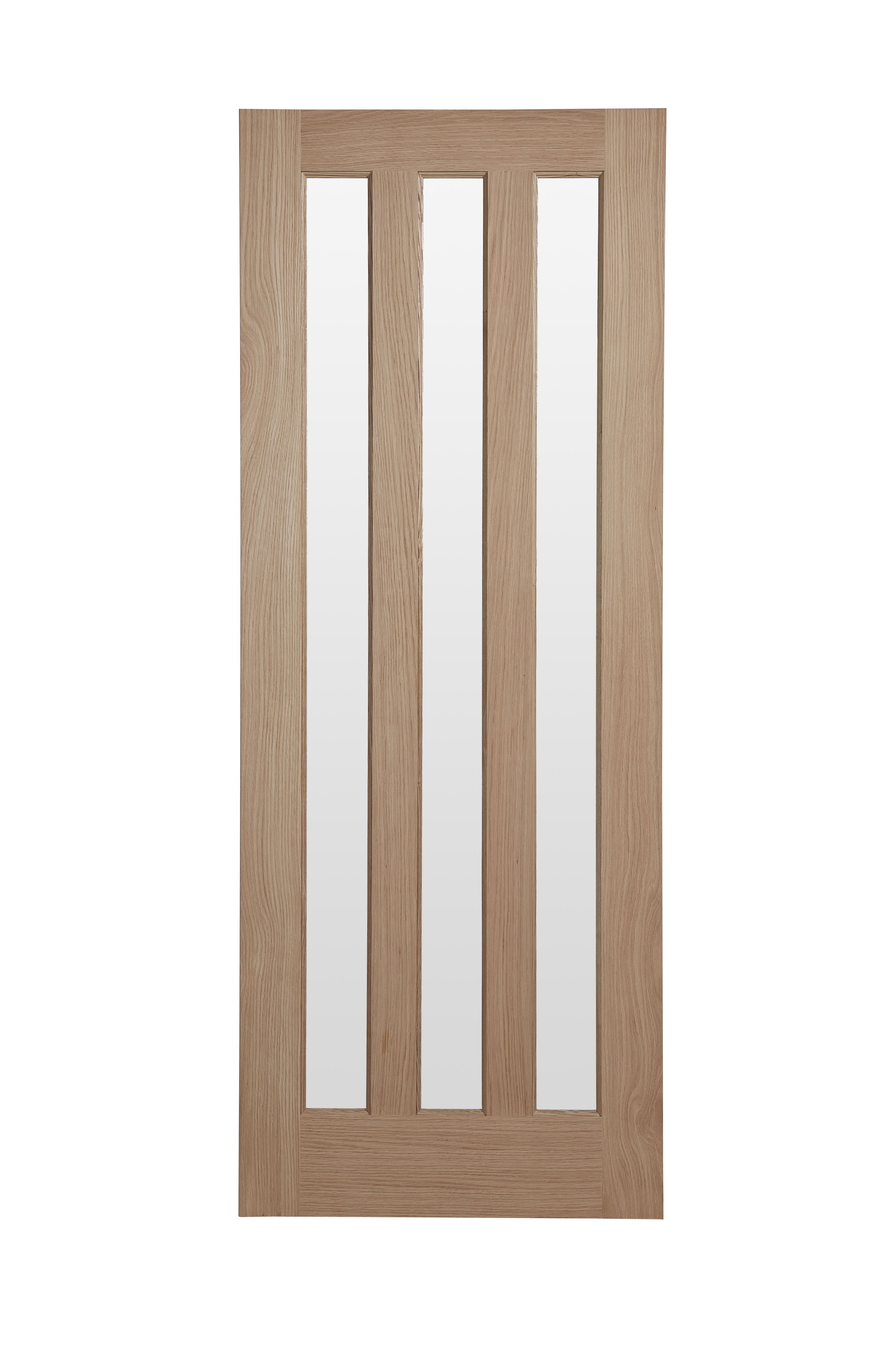 Fortia Vertical 3 Lite Obscure Glazed Contemporary Natural Oak veneer Internal Timber Door, (H)1981mm (W)838mm (T)35mm
