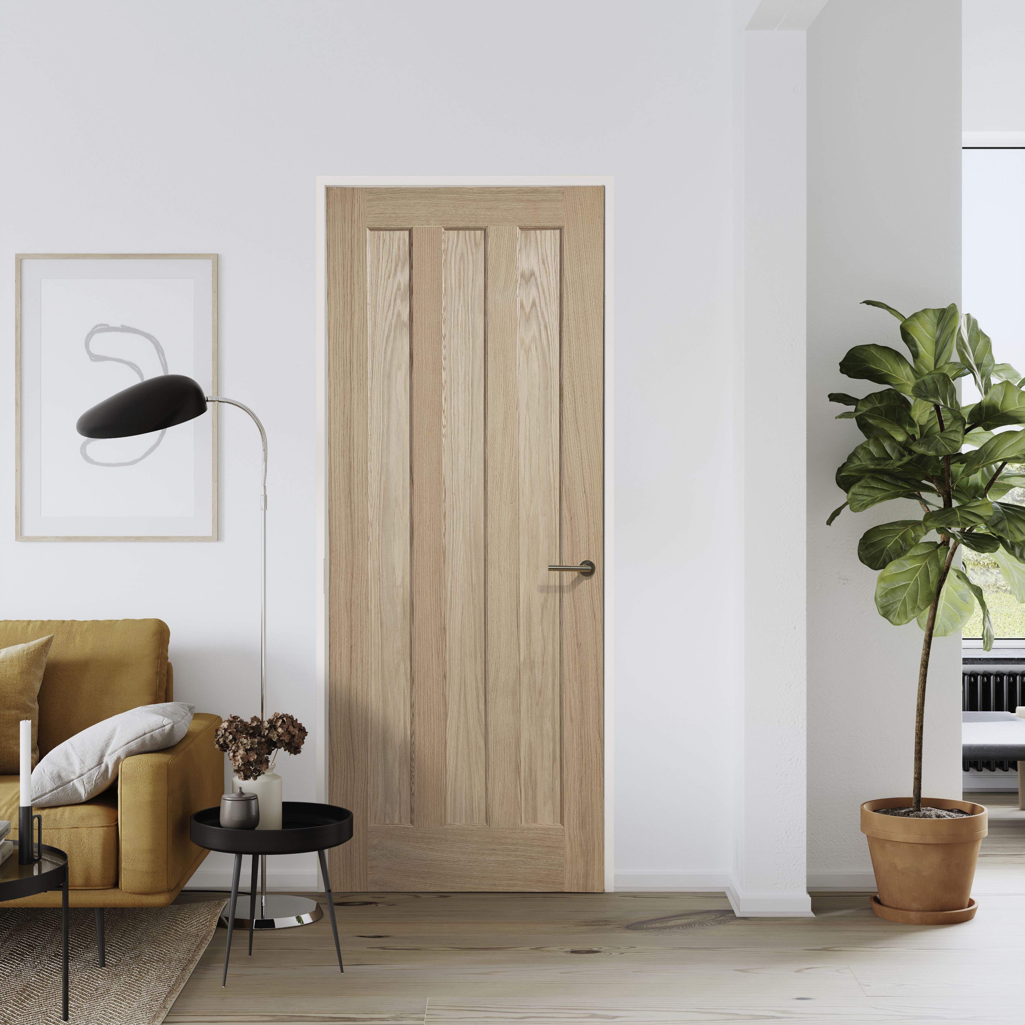 Fortia Vertical 3 panel Unglazed Contemporary Natural Oak veneer