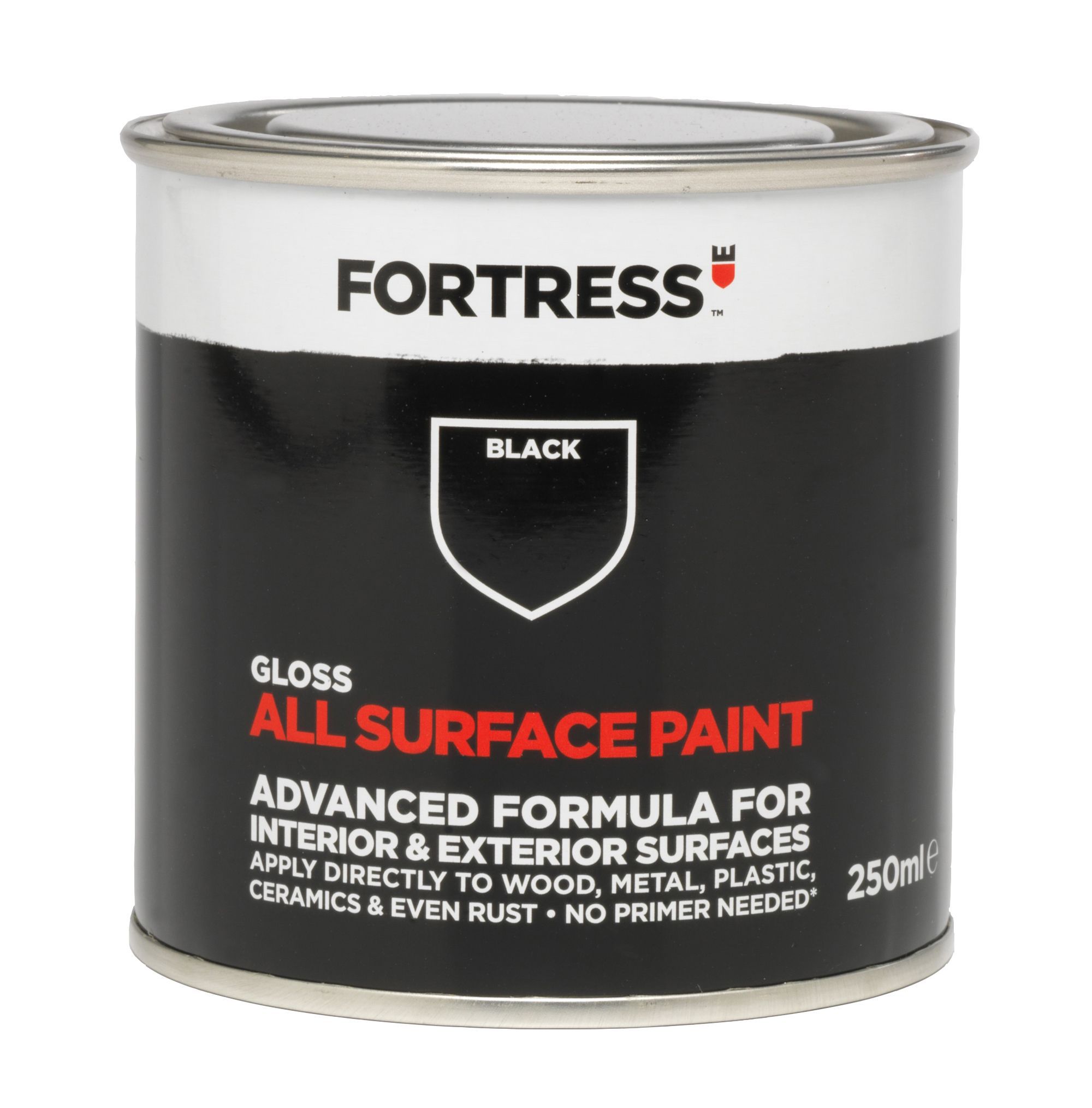 Fortress Black Gloss Multi-surface paint, 250ml | DIY at B&Q