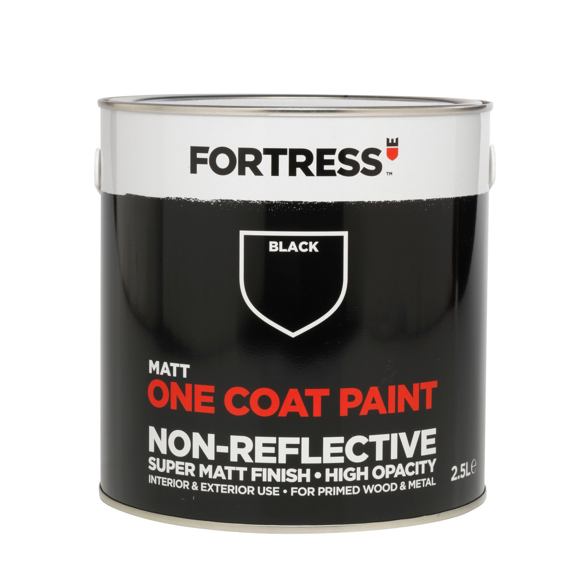 Fortress One coat Black Matt Metal & wood paint, 2.5L