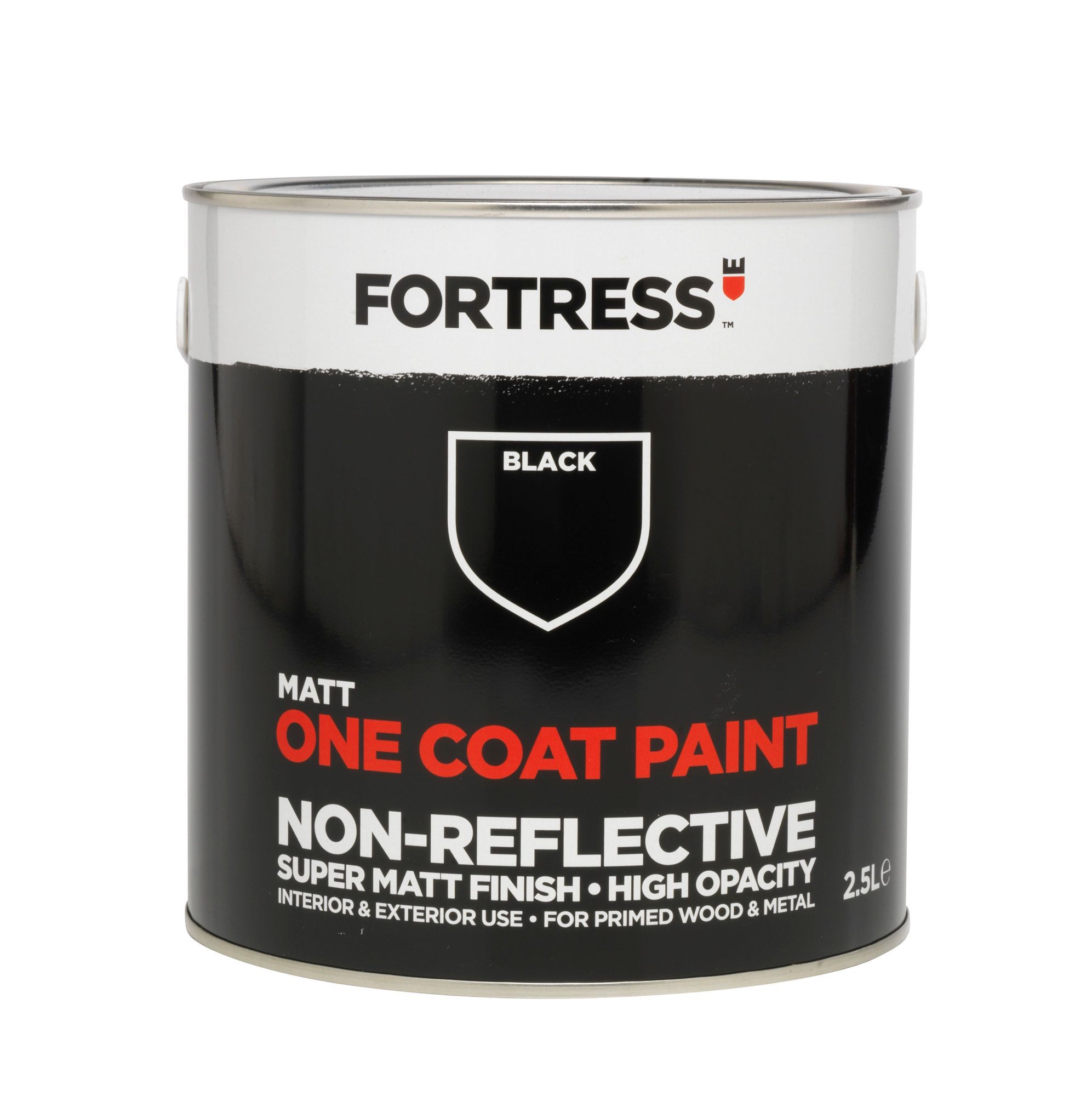 Fortress One coat Black Matt Metal & wood paint, 2.5L DIY at B&Q