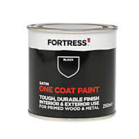 Fortress One coat Black Satin Metal & wood paint, 250ml