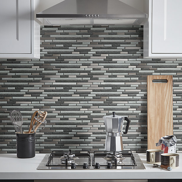 Foxe Grey Muretto Glass Stainless, Stainless Steel Tiles