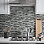 Foxe Grey muretto Gloss Glass effect Flat Glass & stainless steel Mosaic tile sheet, (L)300mm (W)300mm