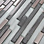 Foxe Grey muretto Gloss Glass effect Flat Glass & stainless steel Mosaic tile sheet, (L)300mm (W)300mm
