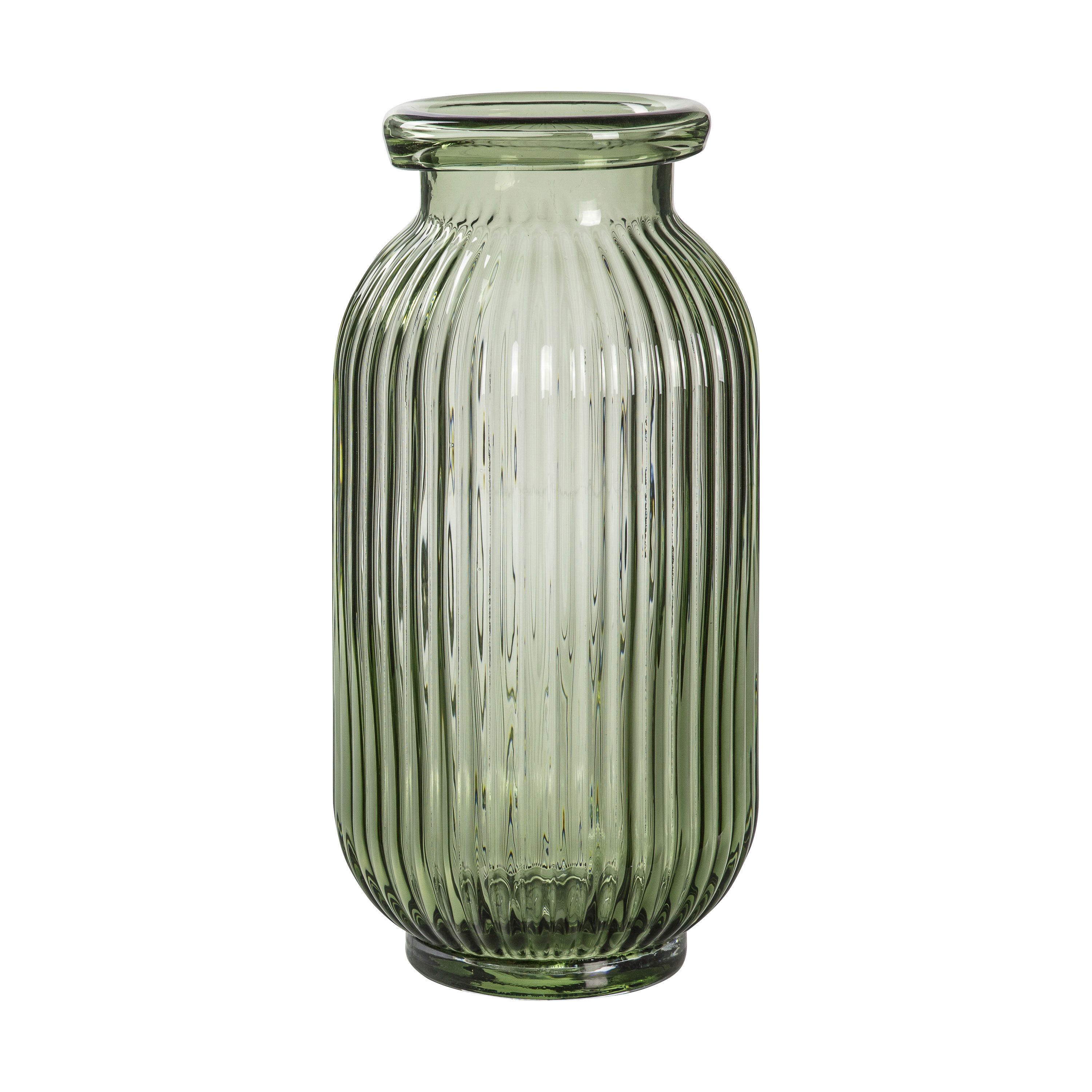 Francia Large Ribbed Green Vase, 31cm