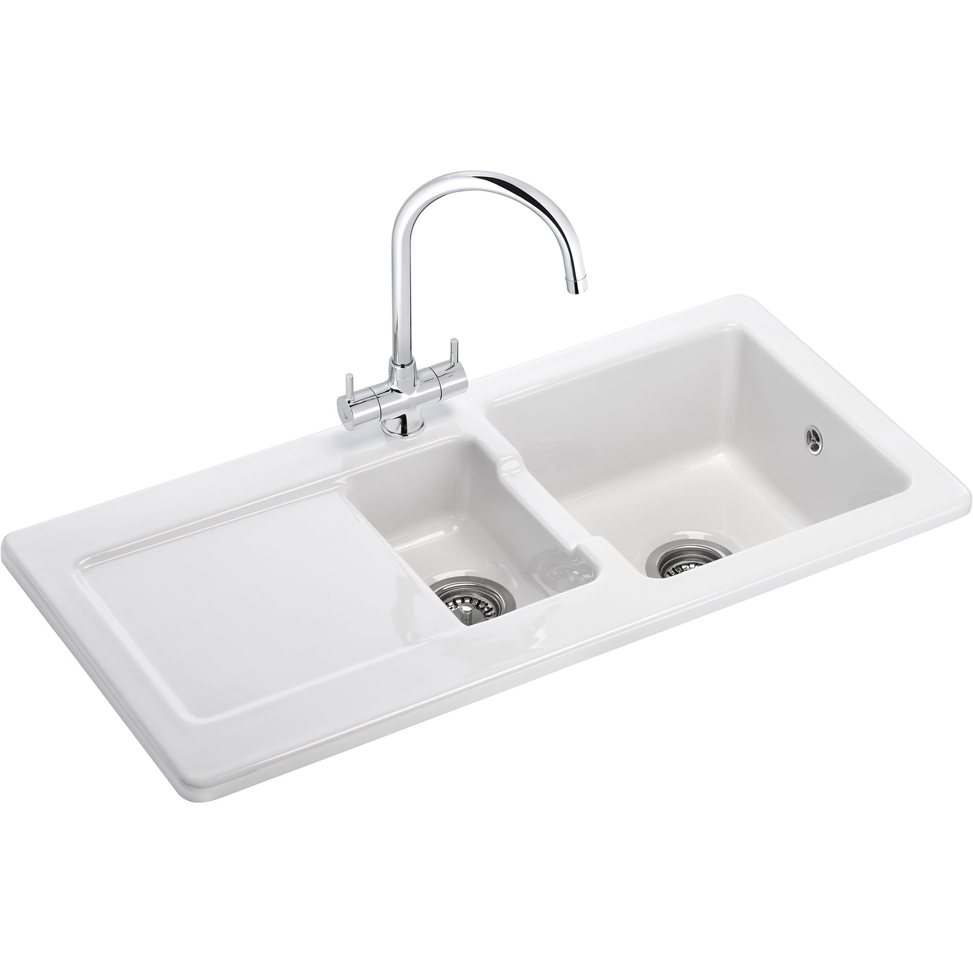 Franke Livorno White Ceramic 1.5 Bowl Kitchen sink 500mm x 1000mm DIY at B&Q